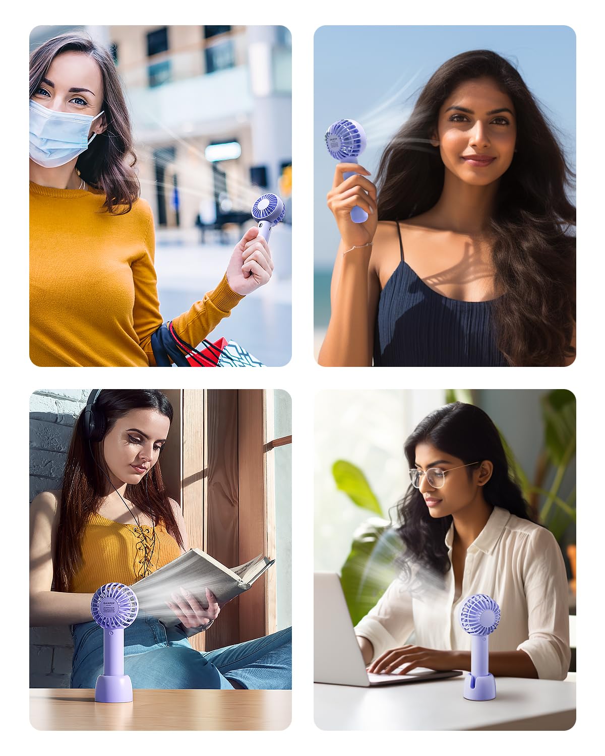 Gaiatop Mini Portable Fan, Powerful Hand Fan Cute Design 3 Speed Personal Small Desk Fan with Base, Lightweight Rechargeable USB Handheld Fan for Girl, Women, Men, Indoor, Outdoor