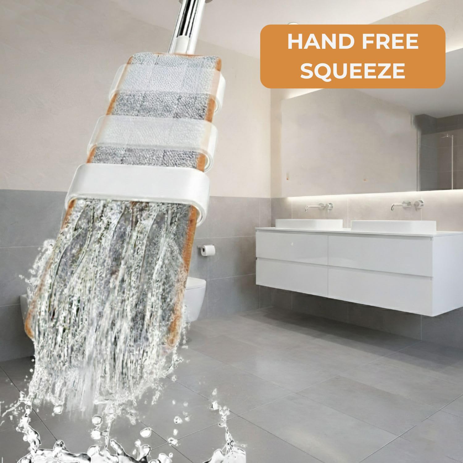 JAPERO Flat Mop for Floor Cleaning with 3 Refill Pads, Microfibre Mop for Home with 360° Swivel Head, Hands-Free Slider Squeeze, Bucket-Less Design, Wet & Dry Floor Cleaning Mop