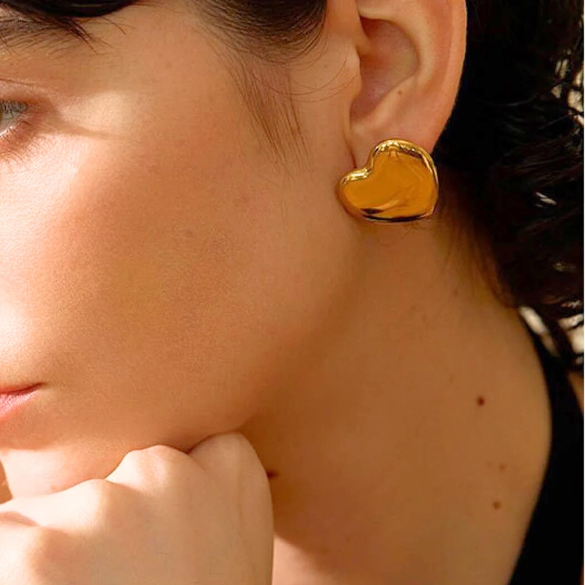 Salve Gold Chunky Contemporary Heart Statement Earrings for Women Stylish | Sleek Ear Accessories for Women Coquette Earrings for Girls Stylish | Aesthetic Jewellery Valentine Gift for Girlfriend