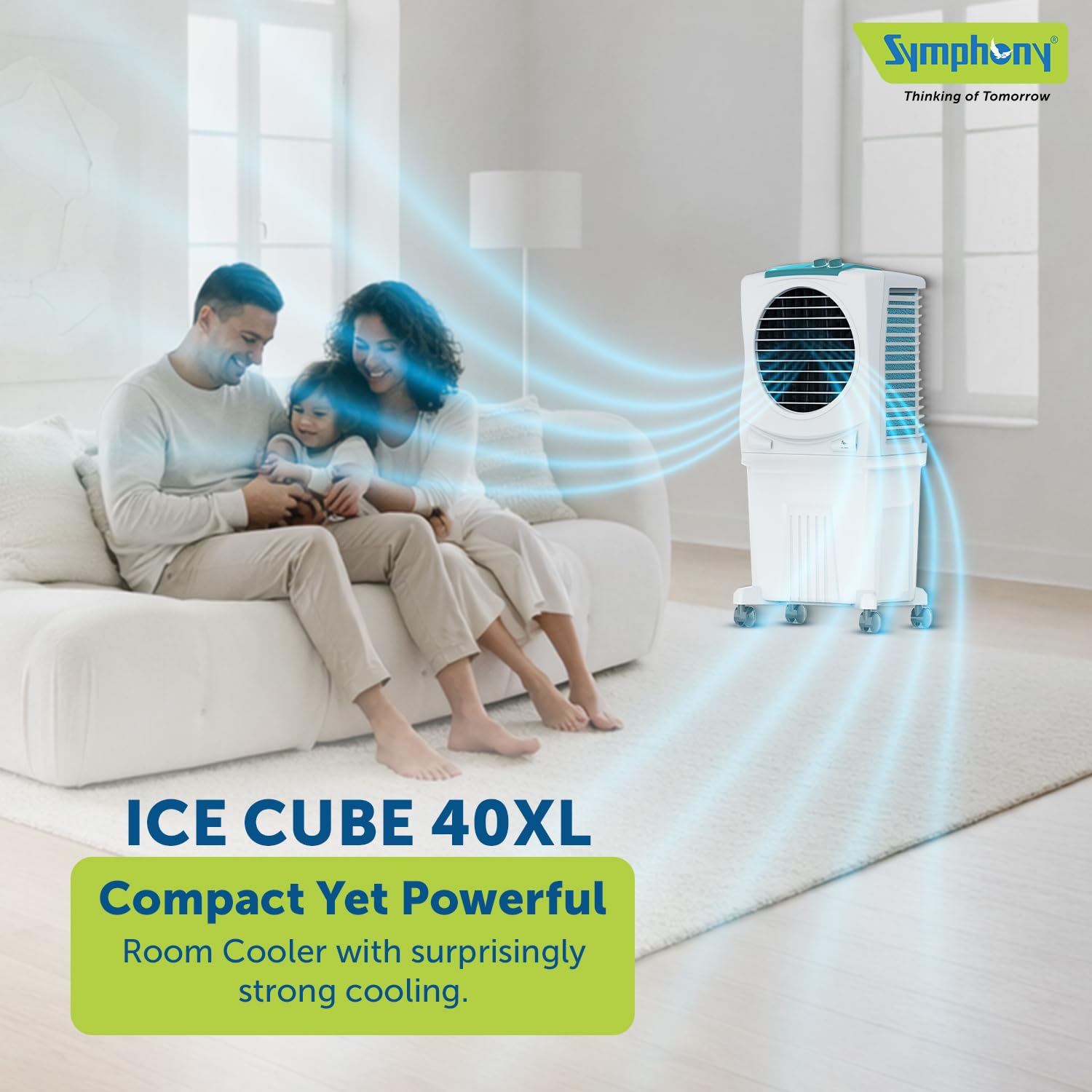Symphony Ice Cube 40XL Room Air Cooler | Powerful fan | 3-Side Honeycomb Pads | CFD Technology | 1-Year Warranty