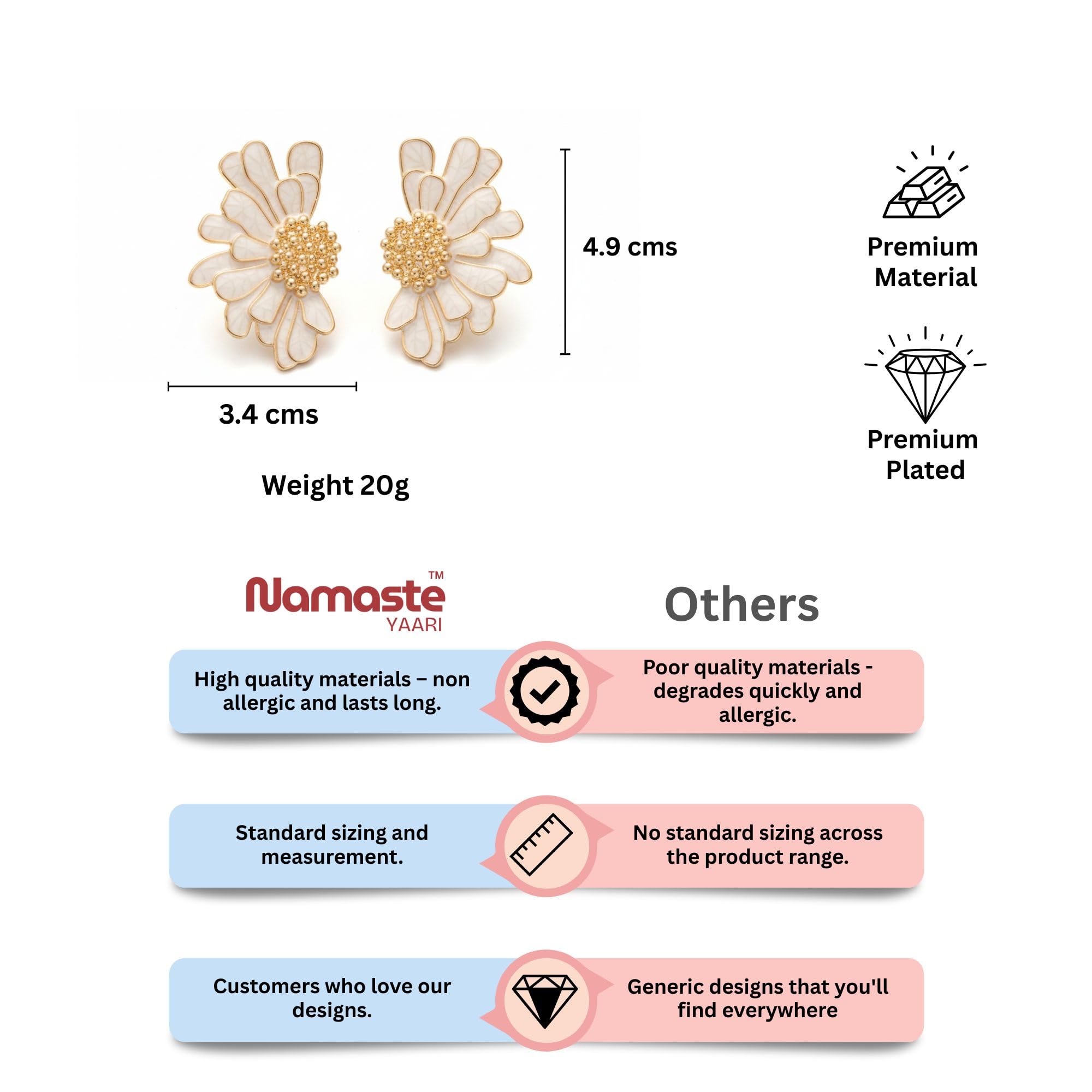 NAMASTE YAARI Elegant Korean Floral Statement Earrings for Women | Gold-Plated Daisy Inspired Ginkgo Leaf Design | Lightweight Summer Party & Beach Jewelry | Earrings for girls stylish