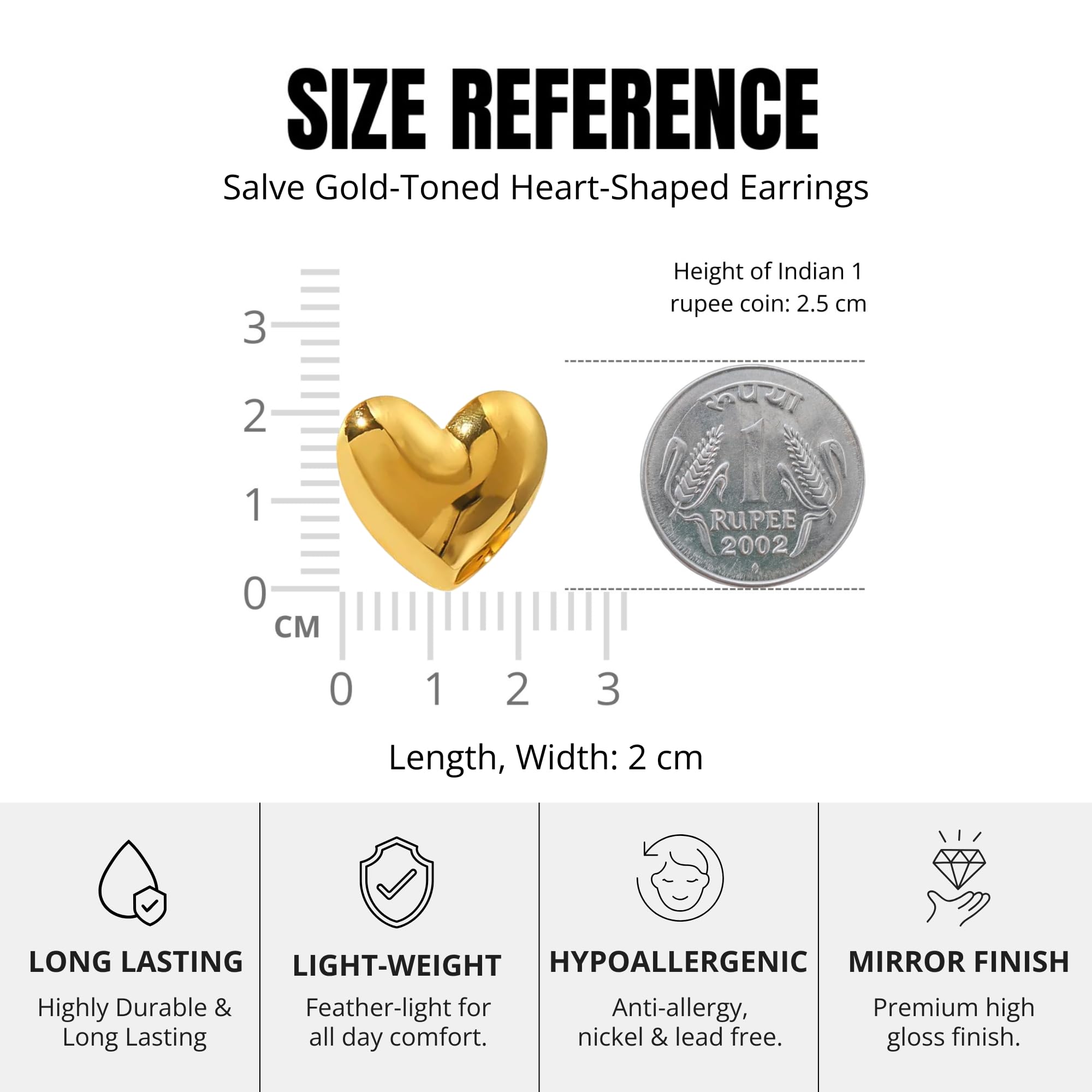 Salve Gold Chunky Contemporary Heart Statement Earrings for Women Stylish | Sleek Ear Accessories for Women Coquette Earrings for Girls Stylish | Aesthetic Jewellery Valentine Gift for Girlfriend