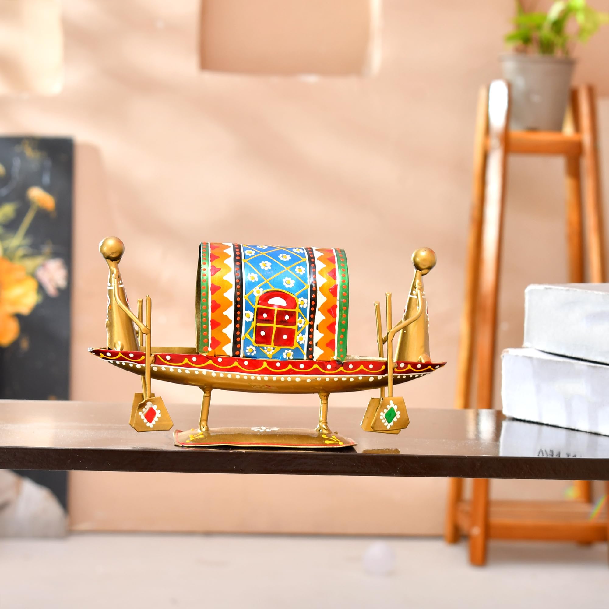 CraftVatika Home Decor Decoration Items for Living Room,Metal Boat Naav Showpiece,Decorative Items for Living Room,Gift Item Housewarming,Marriage,Wedding,Corporate Items,Multicolor,19.5cm,10.5cm
