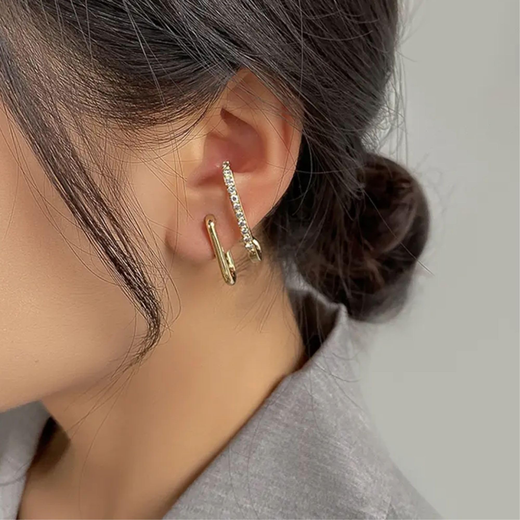 BLACKBOX Gold Double Layer Line C Shaped Studs korean Earrings for Women & Girls | Stylish & Fashionable Earing | Accessories Jewellery for Women | Best Gift for Birthday, Anniversary & Wedding