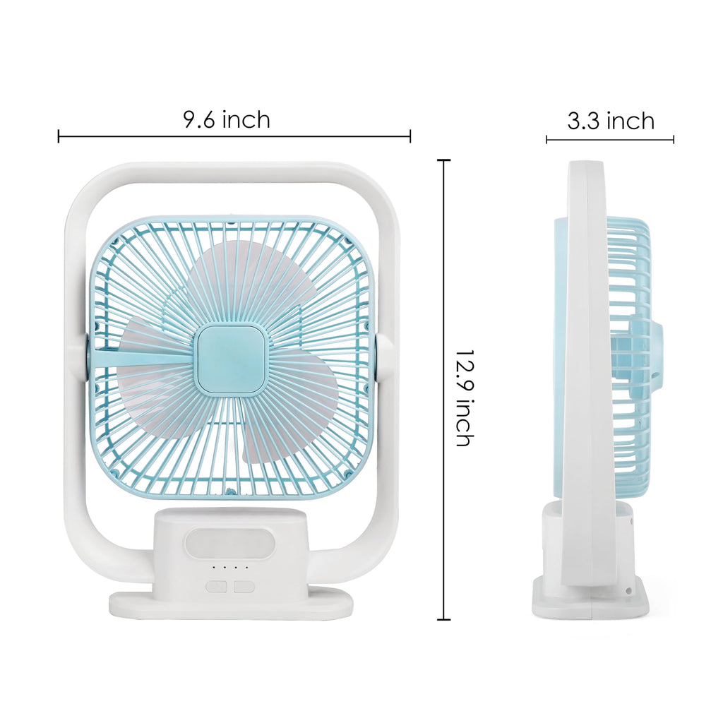 Gesto 9.6 Inch High Speed Rechargeable Table Fan for Home – USB Charging Battery Fan With Led Light | 3000mAh Battery for Upto 8 Hours Runtime | 3 Speed Modes Portable fan for Home,Office,Desk,Kitchen