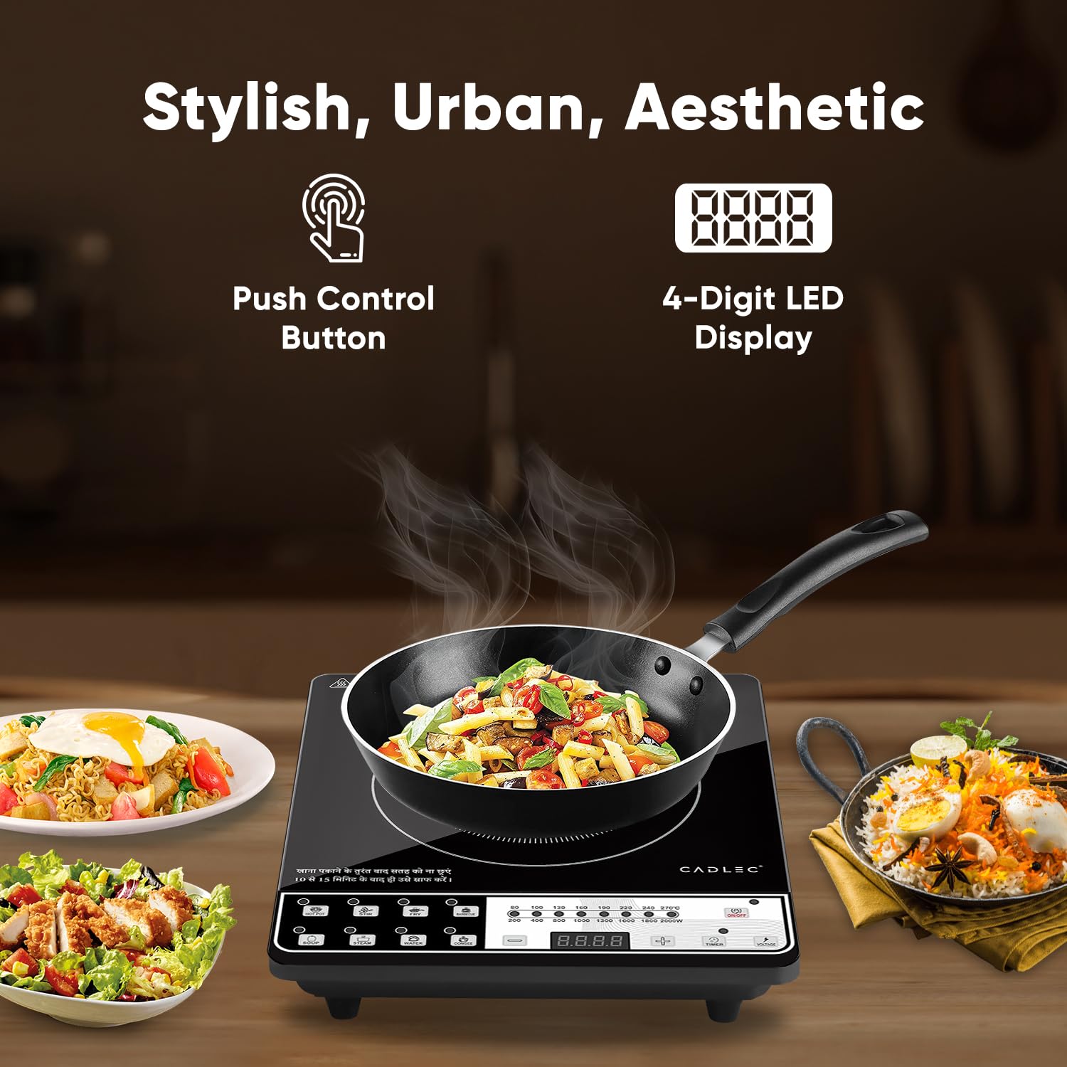 Cadlec CookFusion 2000W Induction Cooktop | 7 Cooking Modes, Auto Shut-Off, Over-Heat Protection, LED Display, BIS Approved, 2-Year Warranty | Black