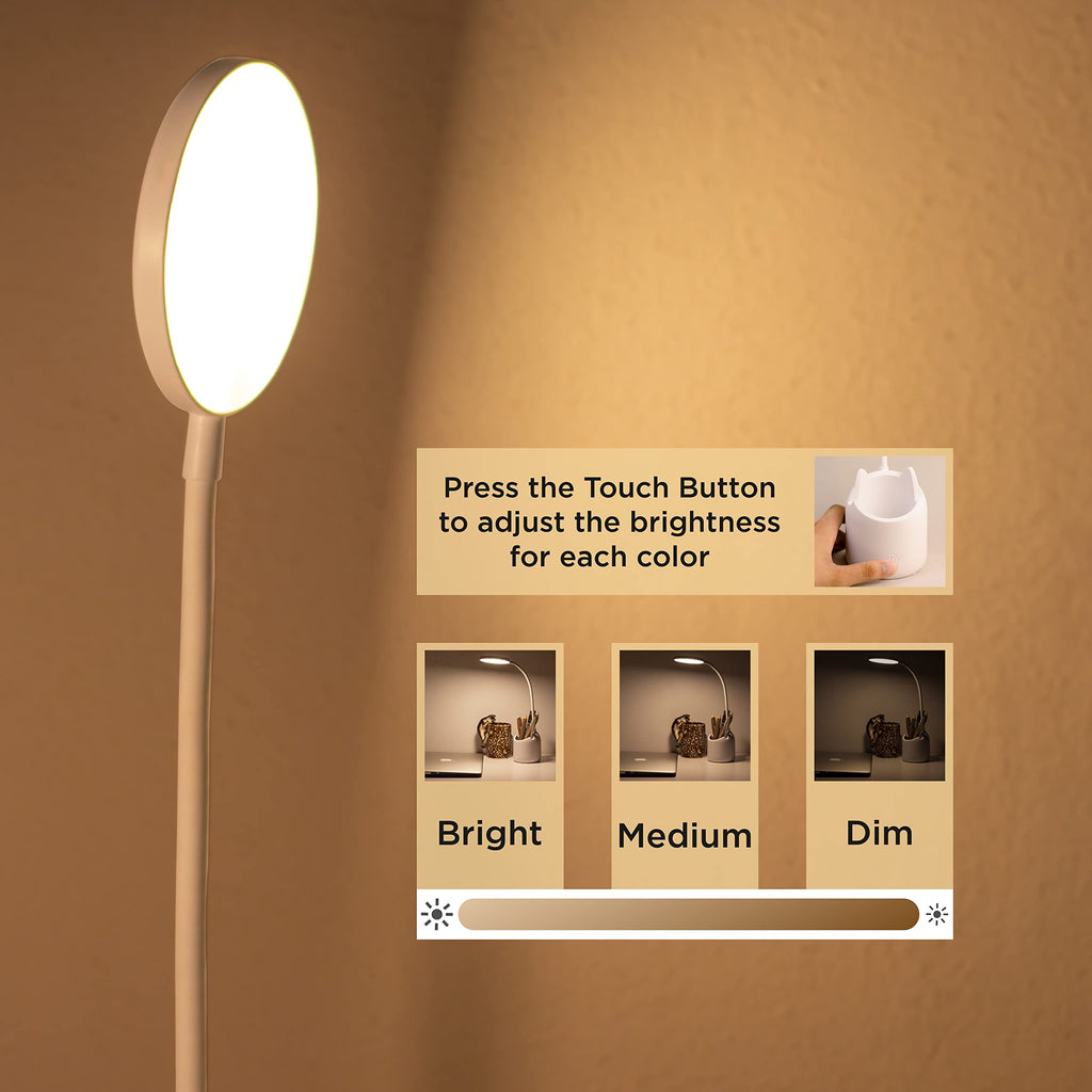 WEIRD WOLF Study Lamp with 3 Colour Modes & Adjustable Brightness Levels | Table Lamp for Study Room with Gooseneck, Pen & Mobile Holder | Rechargeable 1200mAh Battery | 6 Month Warranty