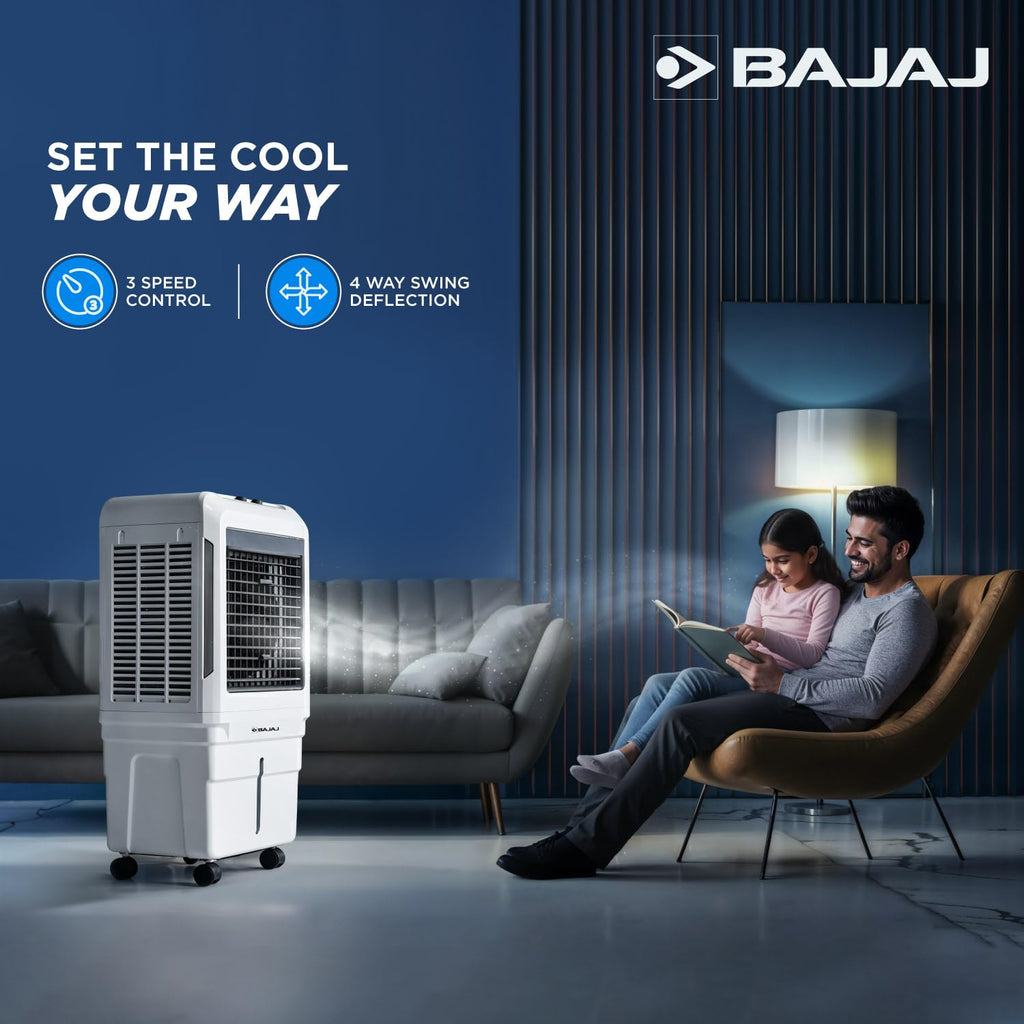 Bajaj DMH 85X 85L Desert Air Cooler | High Air Delivery with Turbo Fan Technology | 3-Side Honeycomb Cooling & 4-Way Swing | Inverter Compatible | 1 Year Warranty【White】