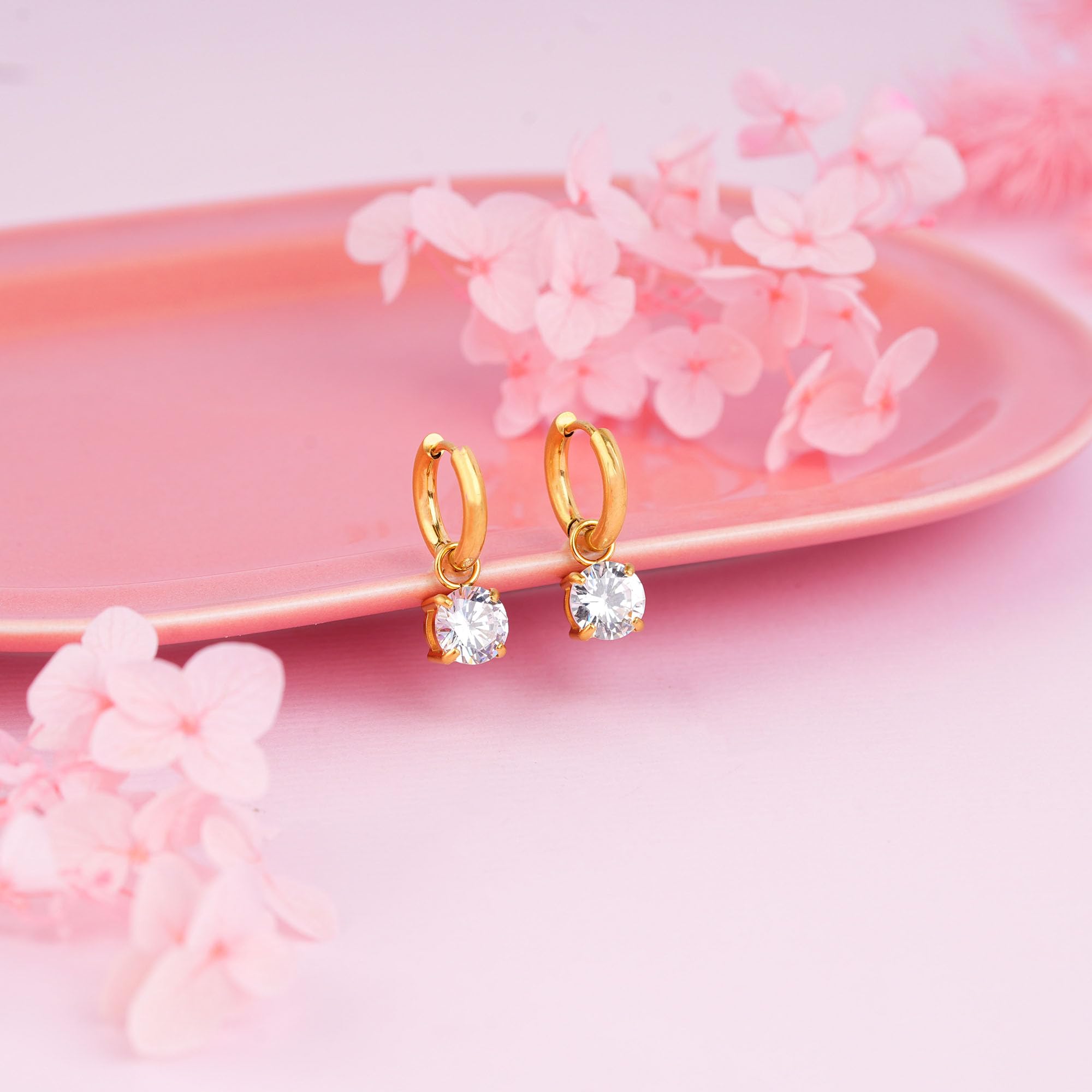 18K Gold Plated Lustre Drop Hoop Earrings for Women | Statement Earrings Waterproof & Anti Tarnish Demifine Earrings | Elegant Gold Hoop Earrings for Women | 1 Year Warranty*