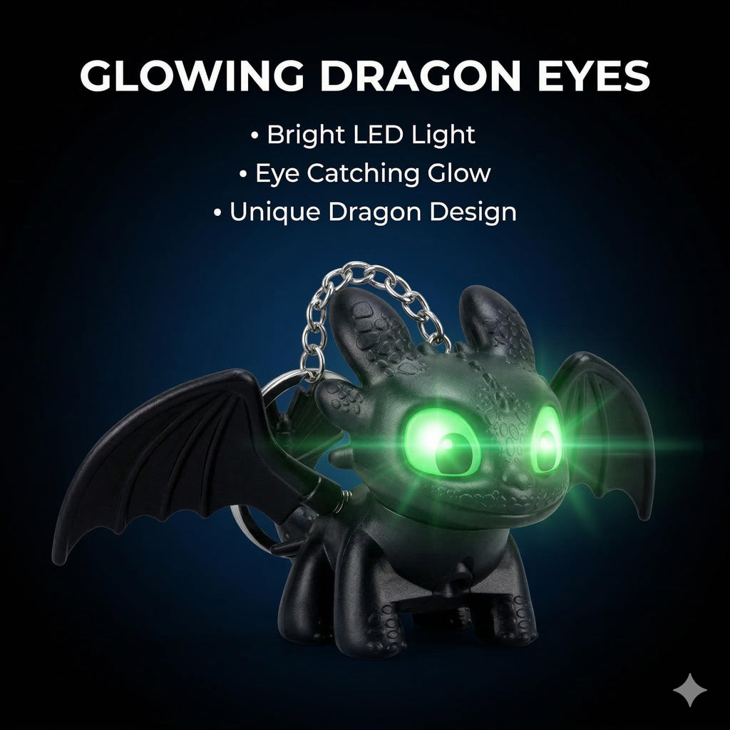 JB'S LAND 3D Dragon Keychain Toy with Moving Wings & LED Light,Night Fury Dragon Keychain, Mini Fantasy Creature Charm for Car Dashboard, Bike Keys, Backpack Bag Accessory & Kids Gift