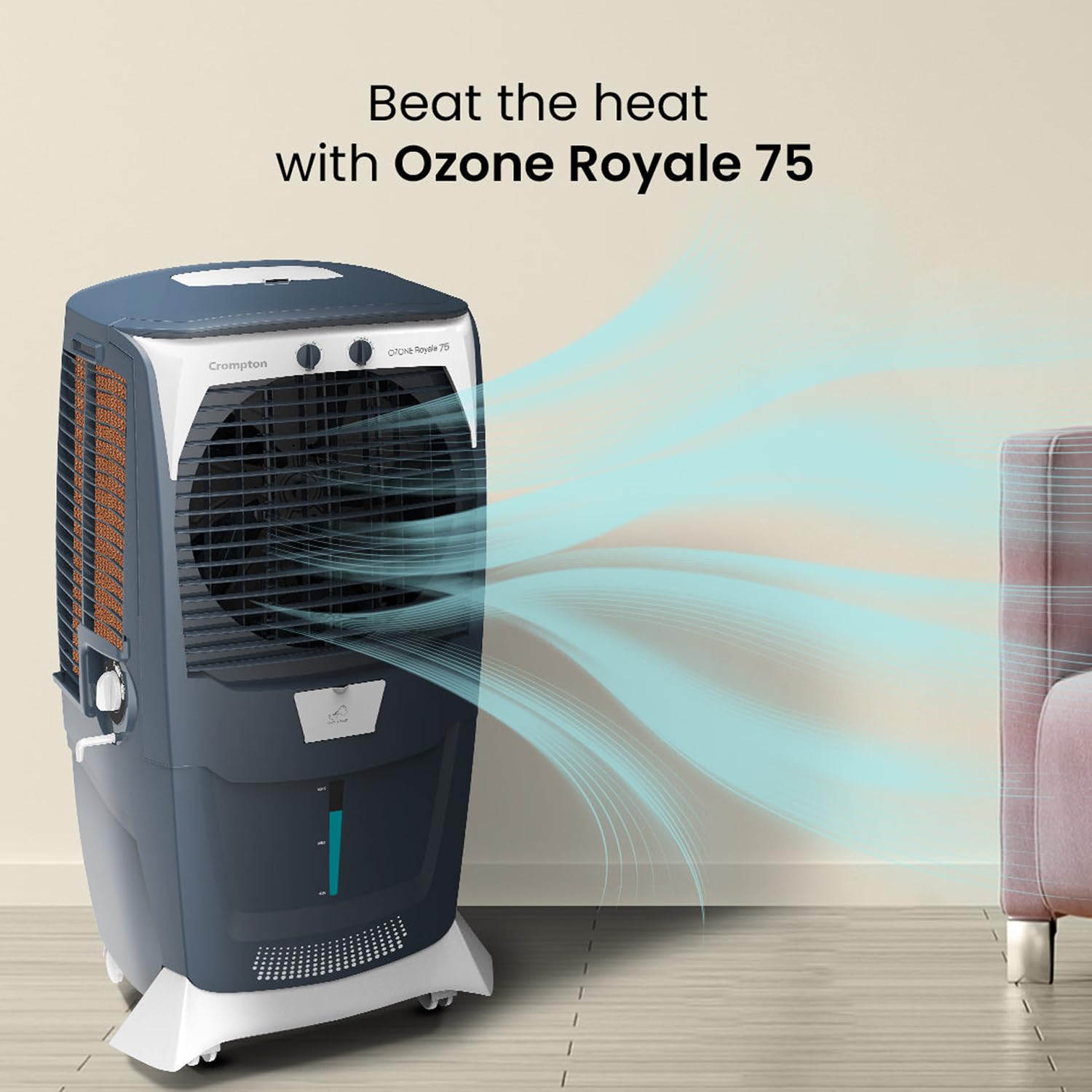 Crompton Ozone Royale 75 Litres Desert Air Cooler for home | Large & Easy Clean Ice Chamber | High Density Honeycomb Pads | Everlast Pump | Humidity Control | Auto Fill & Drain Function