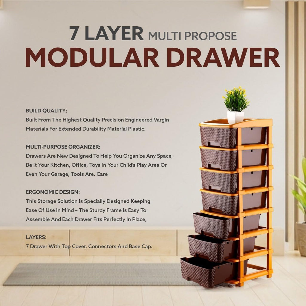 7 XL Plastic Modular Drawer System for Home, Office, Hospital, Parlor, School, Doctors, Home and Kids, Product Dimension When Asembeled (30Cmx37Cmx105Cm) (Chocolate Brown, 7XL)