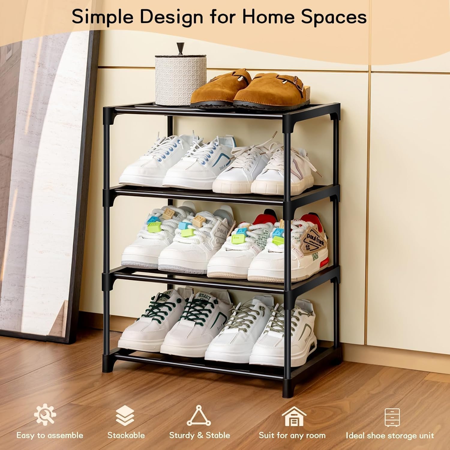 Ozoy 4 Tier Shoe Rack with Shelf, Folding Shoe Rack for Bedroom, Living Room,Entryway,Footwear Stand for Home, Organizer, One Size,ShoeRack Plastic 4 Shelf