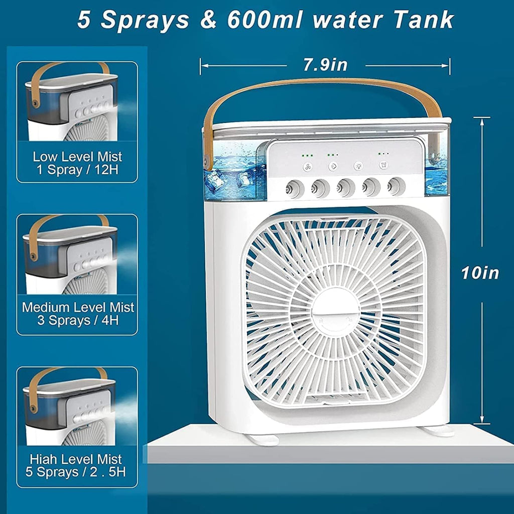 eumqestoer Portable Air Cooler Fan with Water Tank & USB Power - Mini Personal Evaporative Cooler with 3 Speeds, Mist Humidifier, LED Light, Quiet Cooling for Home, Office, Bedroom (MultiColor)