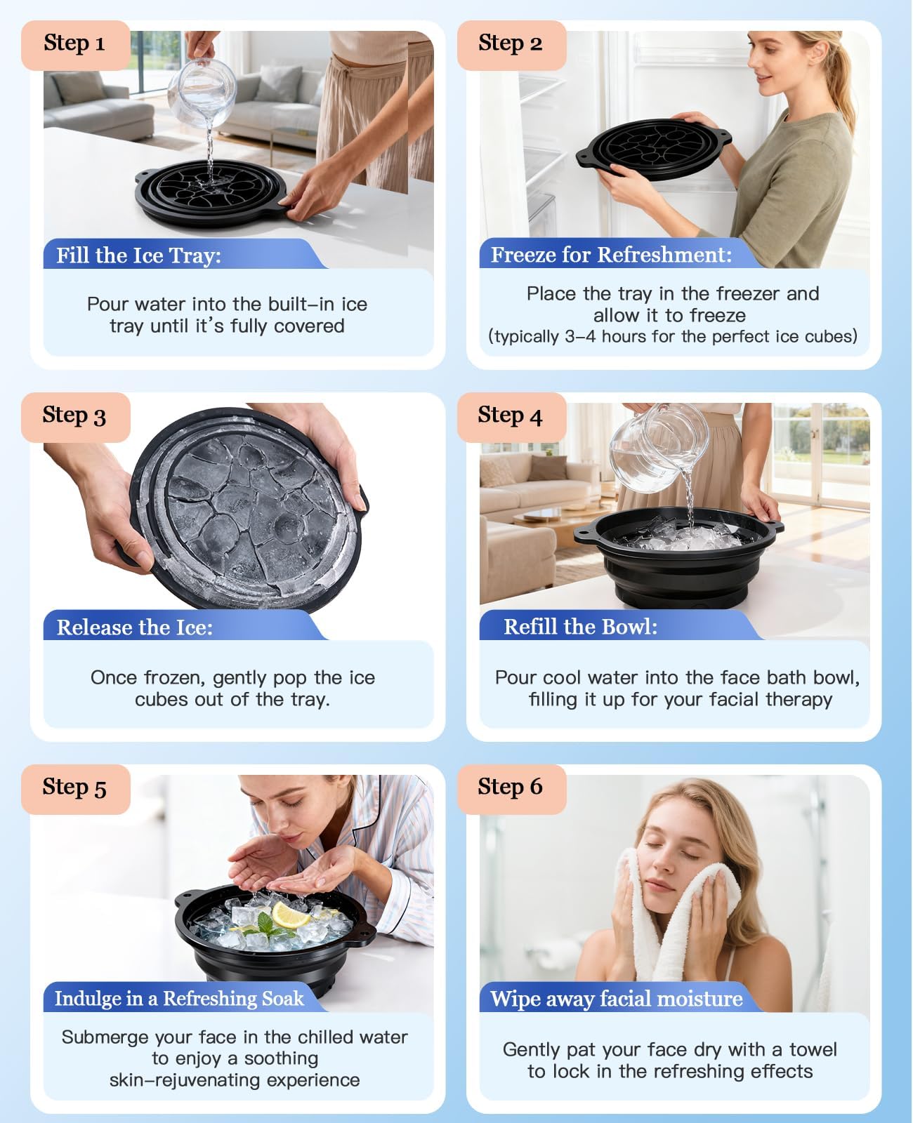 GRAYSON Face Ice Bowl | Ice Cube Tray For Face Dip | Ice Dunk Bowl For Face with Built-In Icetray, Collapsible Silicone Facial Ice Bath Bowl for Cold Plunge Therapy, Skin Tightening & Acne Relief