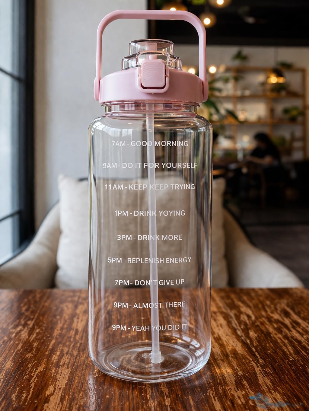 Motivational Water Bottle 2 Litre with Time Marker | Leak Proof BPA Free Gym Bottle | Sports Drinking Bottle with Straw & Handle for Office, Gym, School