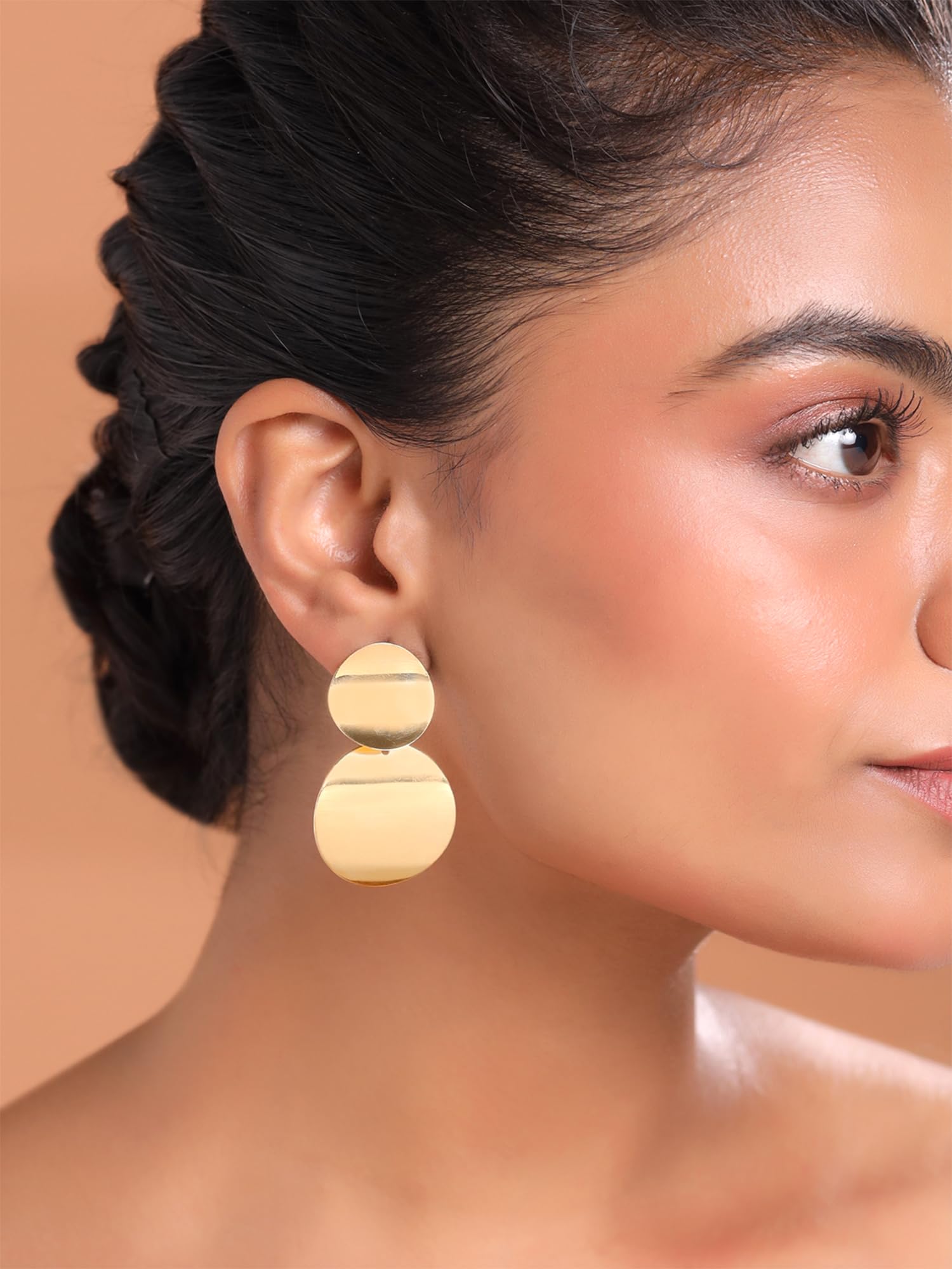 Yellow Chimes Earrings for Women Gold Plated Earrings Geometric Round Dual Circle Earrings For Women and Girls.