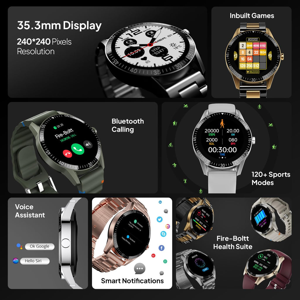 Fire-Boltt Talk Round Smart Watch 1.39″ TFT Display with Bluetooth Calling, Dual Button, Voice Assistance, SPO₂ & Heart Rate Monitor, 120+ Sports Modes, Metal Smartwatch for Men & Women - Silver