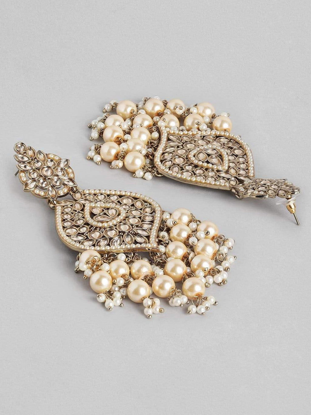 Rubans Gold Plated Handcrafted AD Studded & Gold Beads Chandbali Earrings For Women