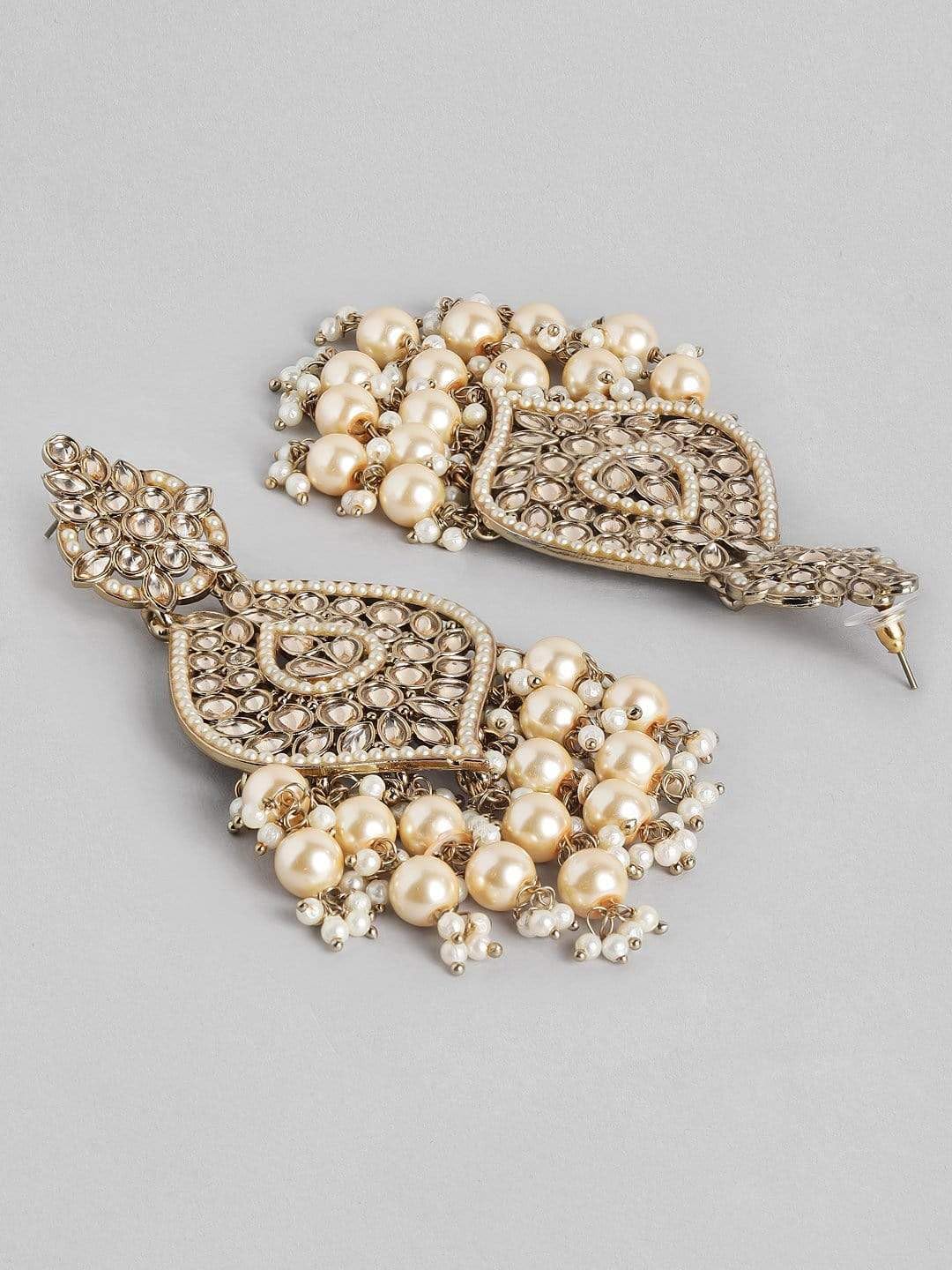 Rubans Gold Plated Handcrafted AD Studded & Gold Beads Chandbali Earrings For Women