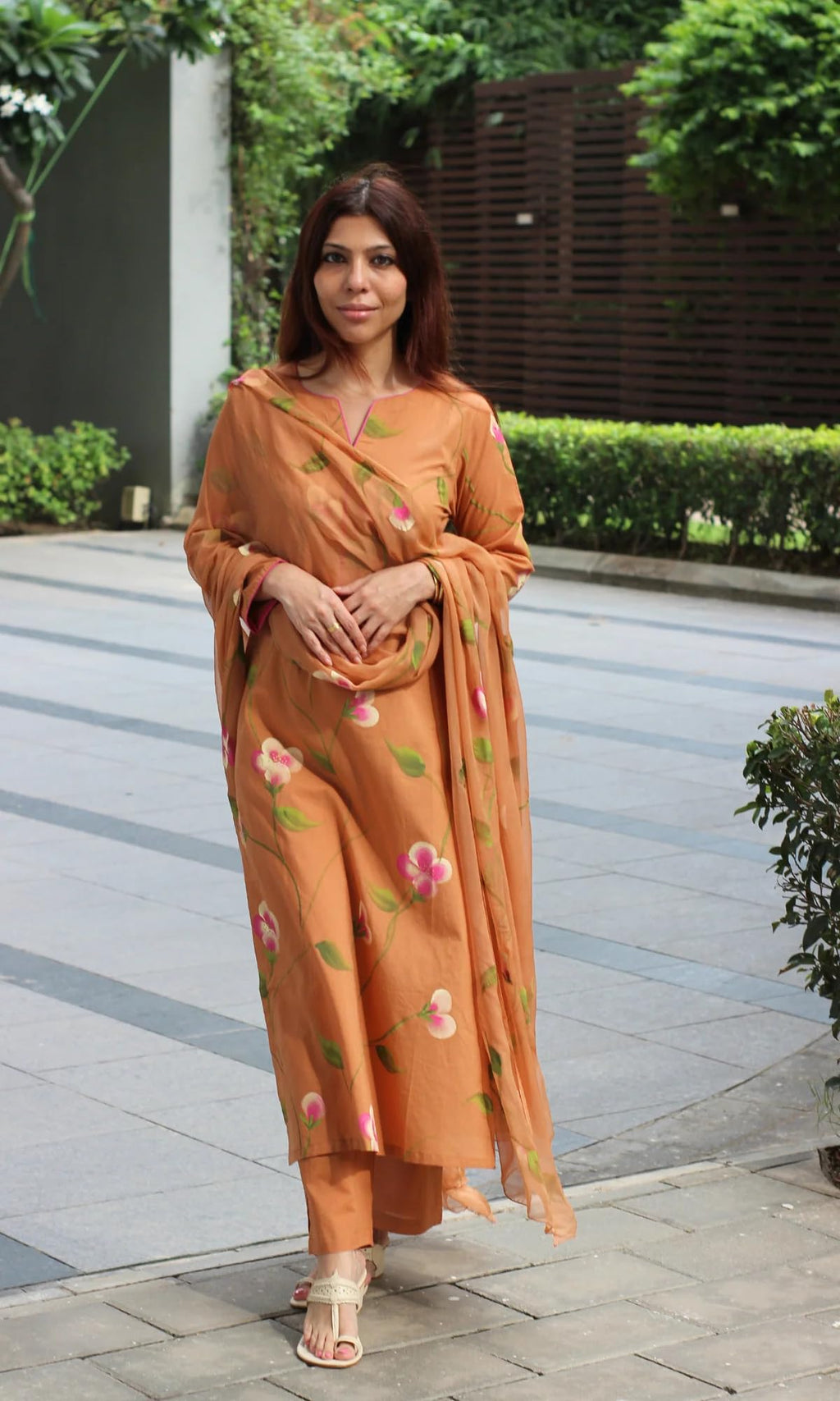 ANNI Designer Women's Viscose Printed Straight Kurta with Pant and Dupatta (LAKYA Orange_XL_Orange_X-Large)