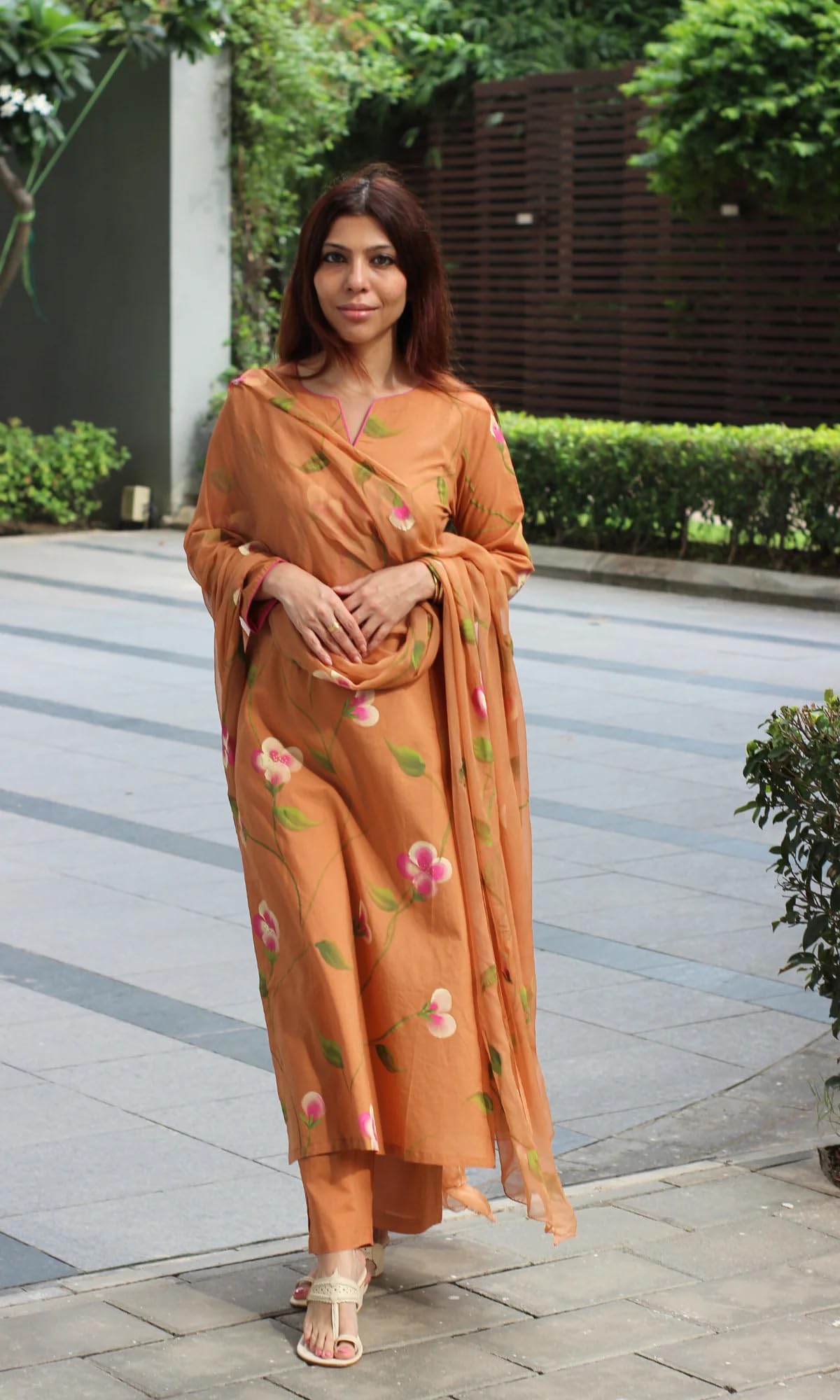 ANNI Designer Women's Viscose Printed Straight Kurta with Pant and Dupatta (LAKYA Orange_XL_Orange_X-Large)