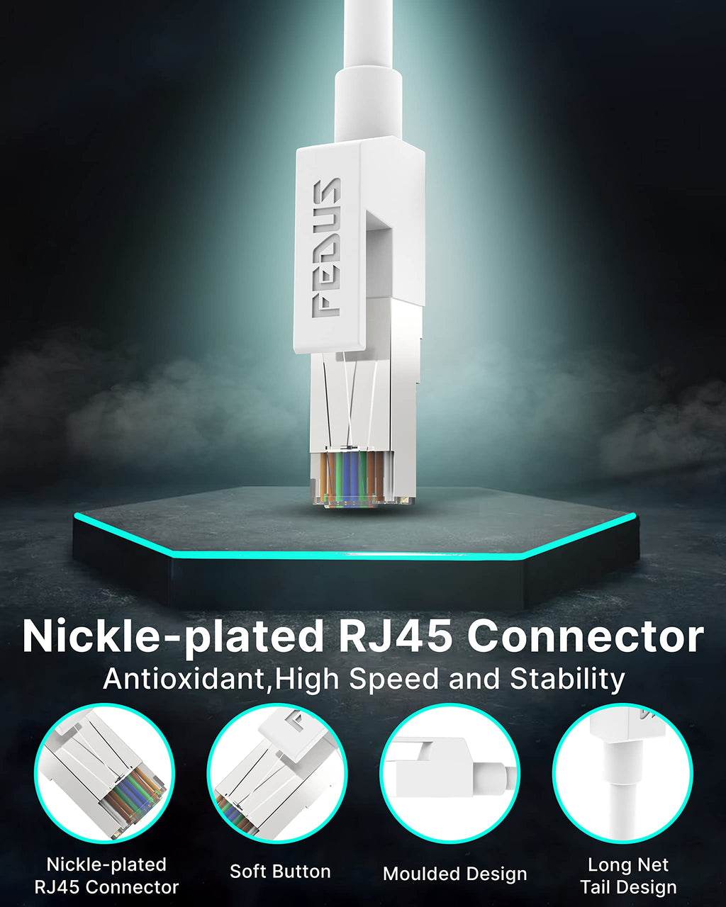 FEDUS Cat6 Ethernet Cable, 10M High Speed 550MHZ / 10 Gigabit Speed UTP LAN Cable, Network Cable Internet Cable RJ45 Cable LAN Wire, Patch Computer Cord Gigabit Category 6 Wires for Modem,WHITE