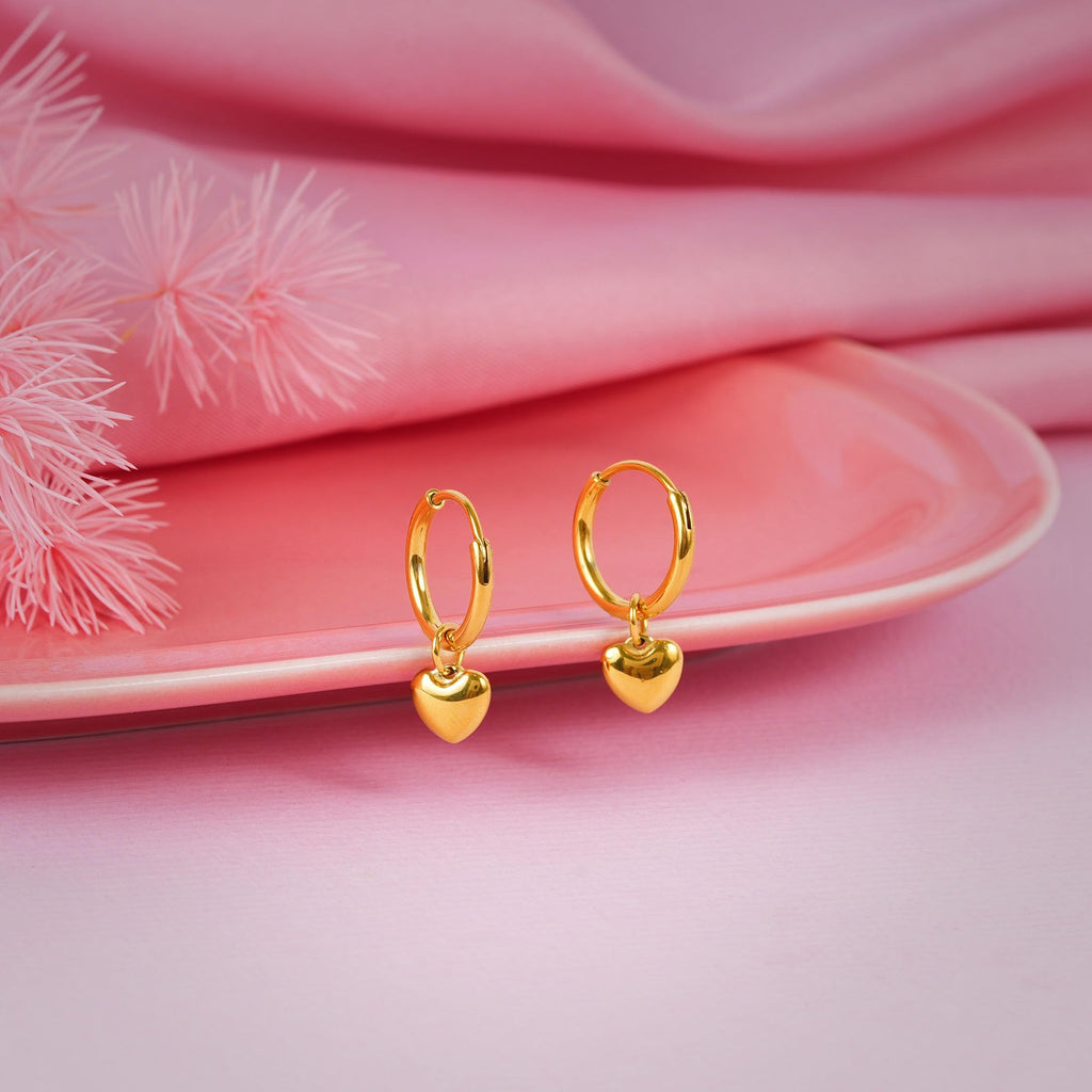 NAITRA 18K Gold Plated Heart Earrings for Women & Girls | Hoops, Studs & Huggies | Waterproof and Anti Tarnish Jewellery | Valentines Gift for Girlfriend | Gifts for Women | 1 Year Warranty* (Gold Heart Hoop Drop)