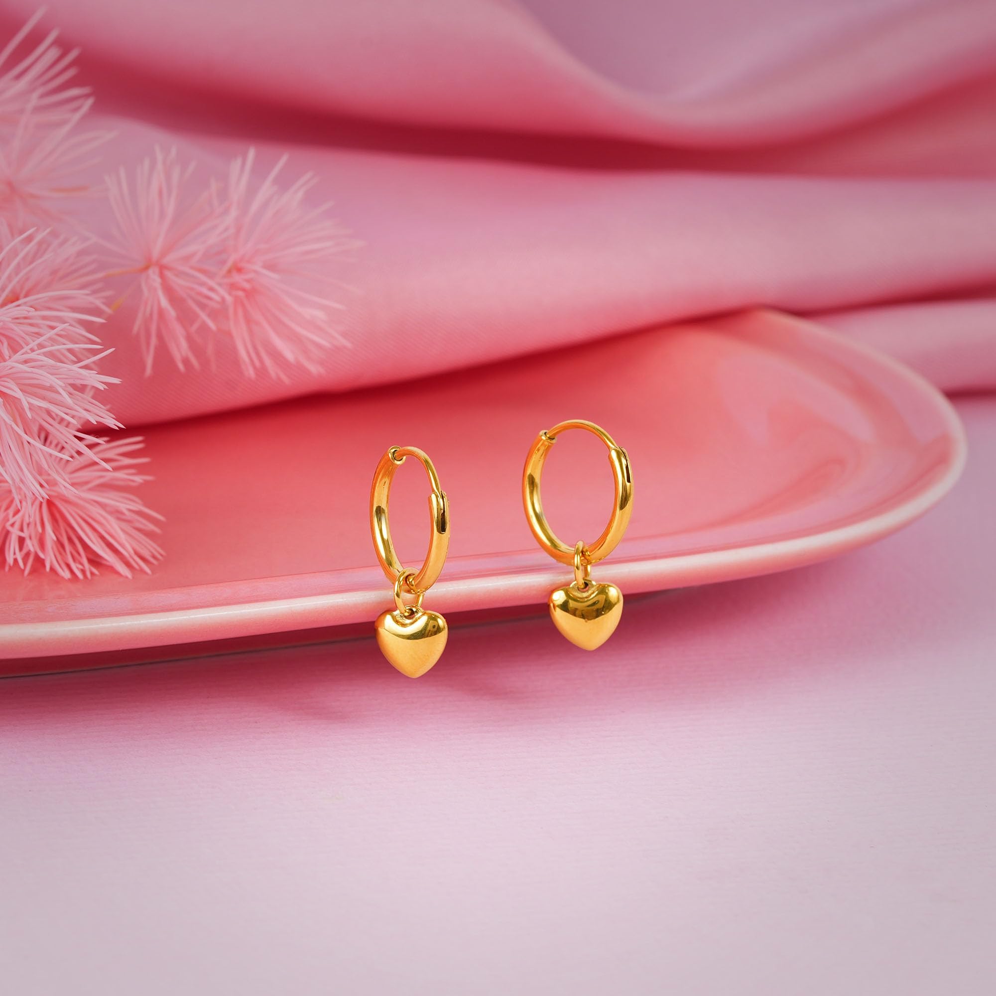 NAITRA 18K Gold Plated Heart Earrings for Women & Girls | Hoops, Studs & Huggies | Waterproof and Anti Tarnish Jewellery | Valentines Gift for Girlfriend | Gifts for Women | 1 Year Warranty* (Gold Heart Hoop Drop)