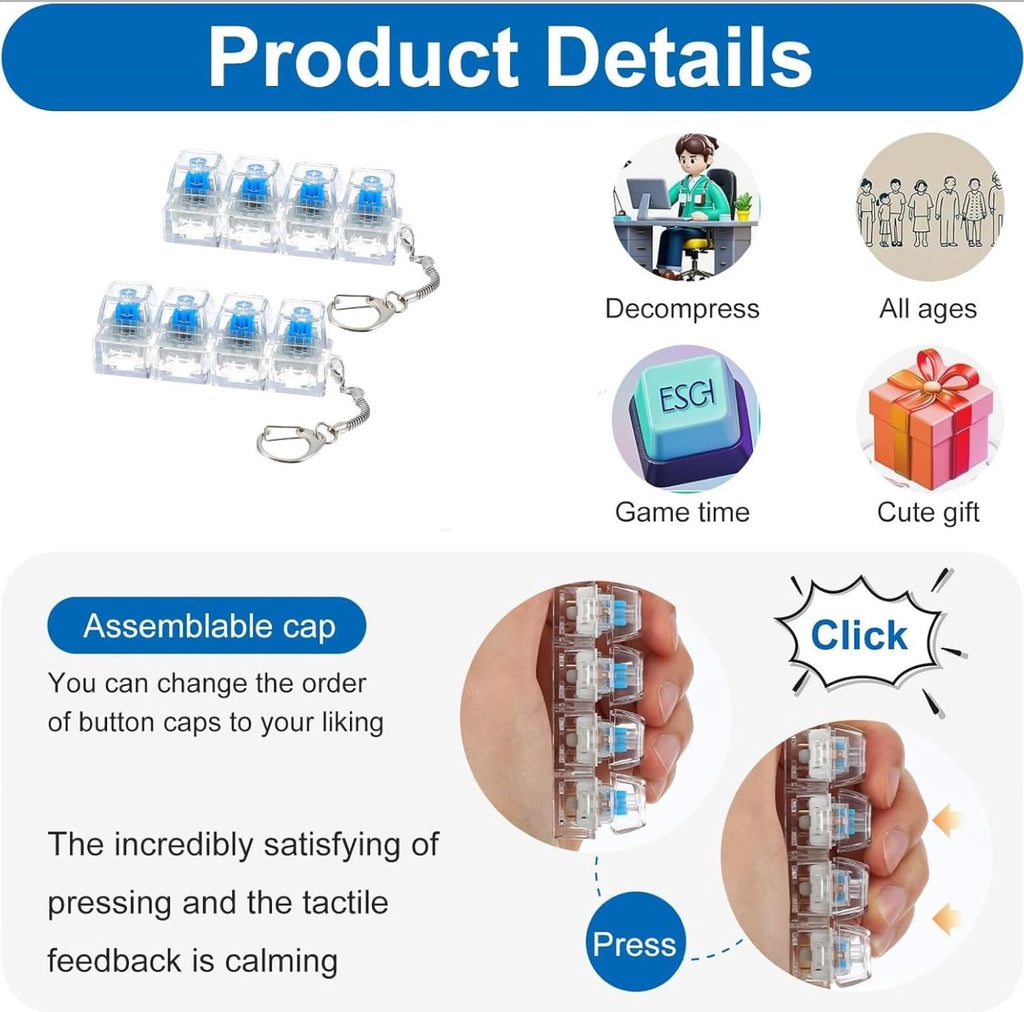 Yopple Keyboard Keychain for stress Relief, Keyboard Fidget Keychain Keyboards Decompression Button Finger Clicker Toys Sensory Fun Toys Button Stress Relief Fidgets Gifts to Relieve Stress for Adults