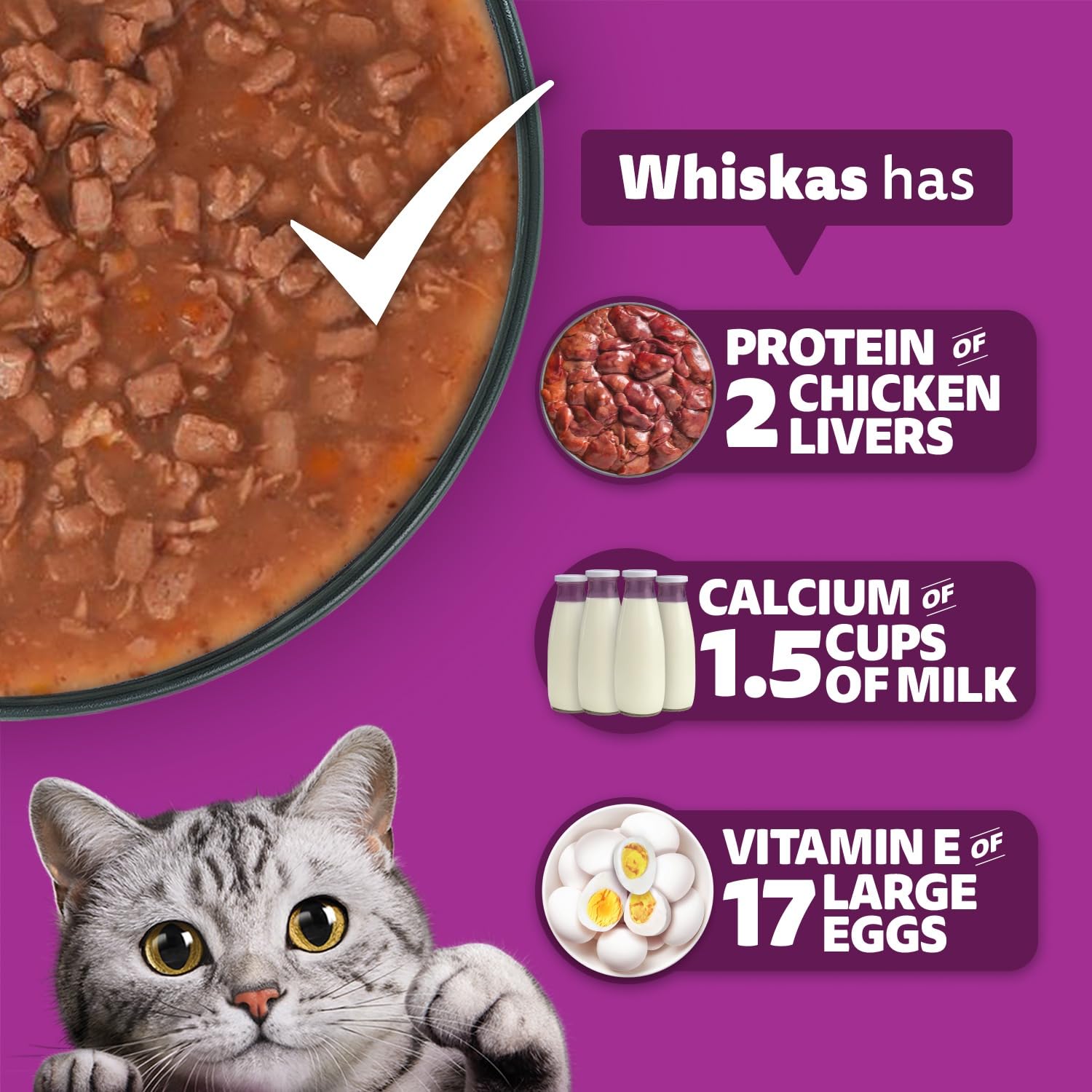 Whiskas Adult (1+ Years) Wet Cat Food, Salmon in Gravy, 80 g (Pack of 14), Hydrating Food Made With Real Fish, 100% Complete & Balanced Nutrition for Adult Cats