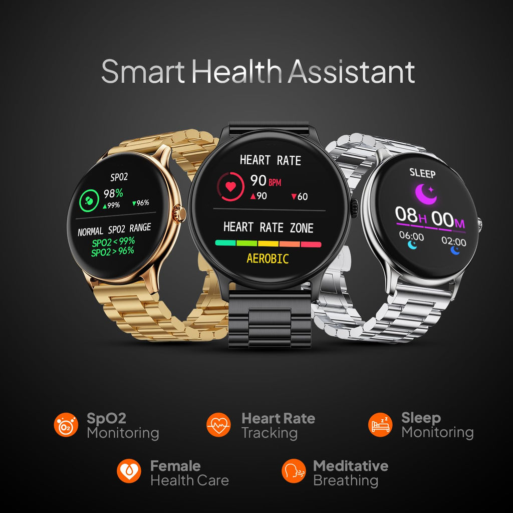 Fire‑Boltt Phoenix Pro Round Smart Watch 1.39″ Display with Bluetooth Calling, AI Voice Assistant,SpO2 & Heart Rate Monitor, 120+ Sports Modes,IP67 Waterproof Metal Smart Watch for Men & Women - Black
