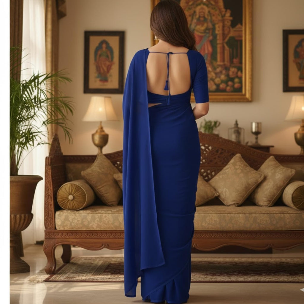 सरस साड़ी Blue Cotton Saree for Women | Soft Breathable Pure Cotton Saree with Blouse Piece | Lightweight Daily Wear & Casual Ethnic Saree | Summer Friendly Traditional Indian Blue Saree