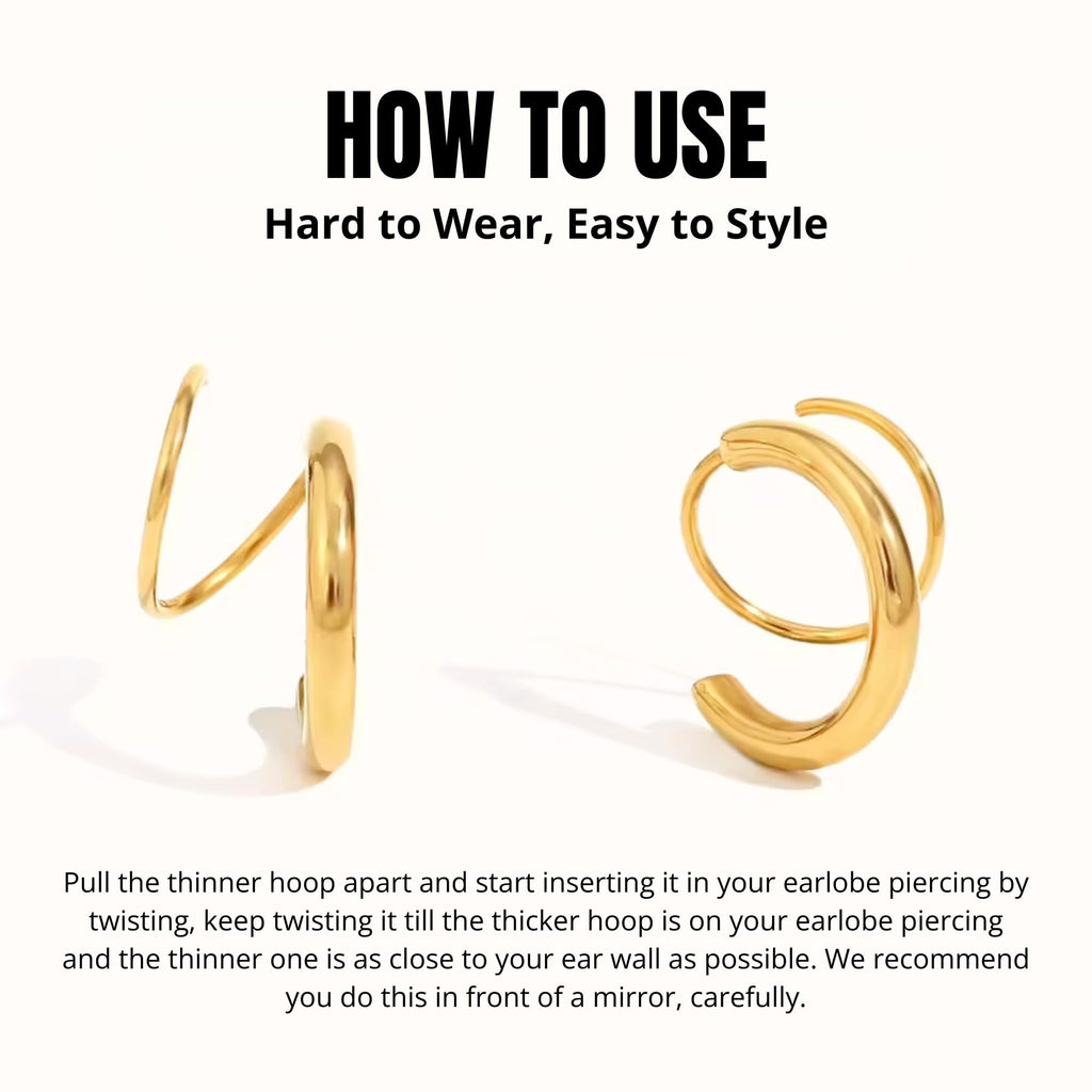 Salve 18K Gold Plated Double Hoop Aesthetic Earrings for Single Piercing | Valentine's Gift for Girlfriend | Spiral Twisted Faux Double Piercing Earrings, Upper Earrings for Women Hoops, Ear Cuffs Earrings for Women