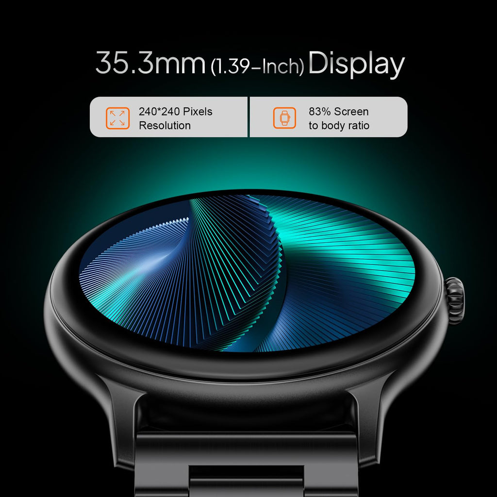 Fire‑Boltt Phoenix Pro Round Smart Watch 1.39″ Display with Bluetooth Calling, AI Voice Assistant,SpO2 & Heart Rate Monitor, 120+ Sports Modes,IP67 Waterproof Metal Smart Watch for Men & Women - Black