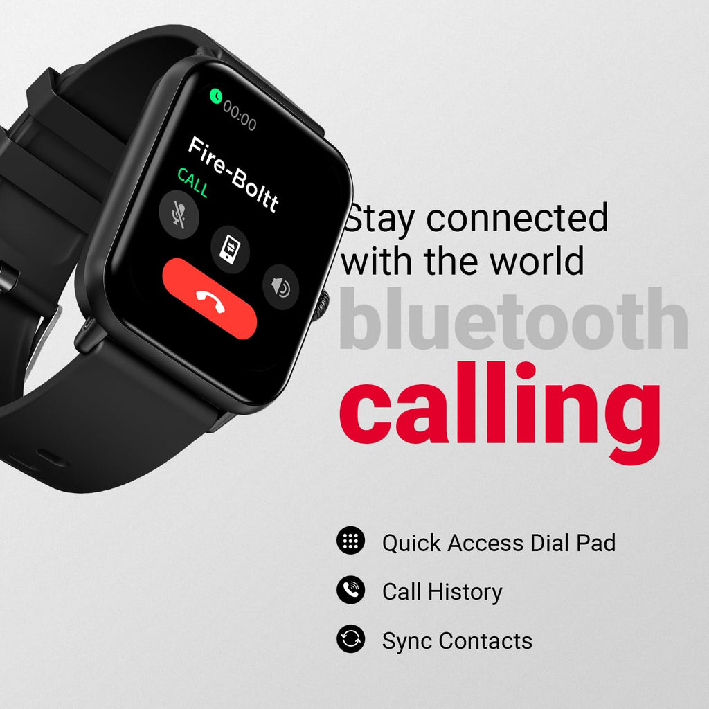 Fire-Boltt Ninja Call Pro Plus Bluetooth Calling Smart Watch, 1.83″ HD Display, AI Voice Assistant, 120+ Sports Modes, IP67 Waterproof, SpO2 & Heart Rate Monitor Smartwatch for Men & Women - Black