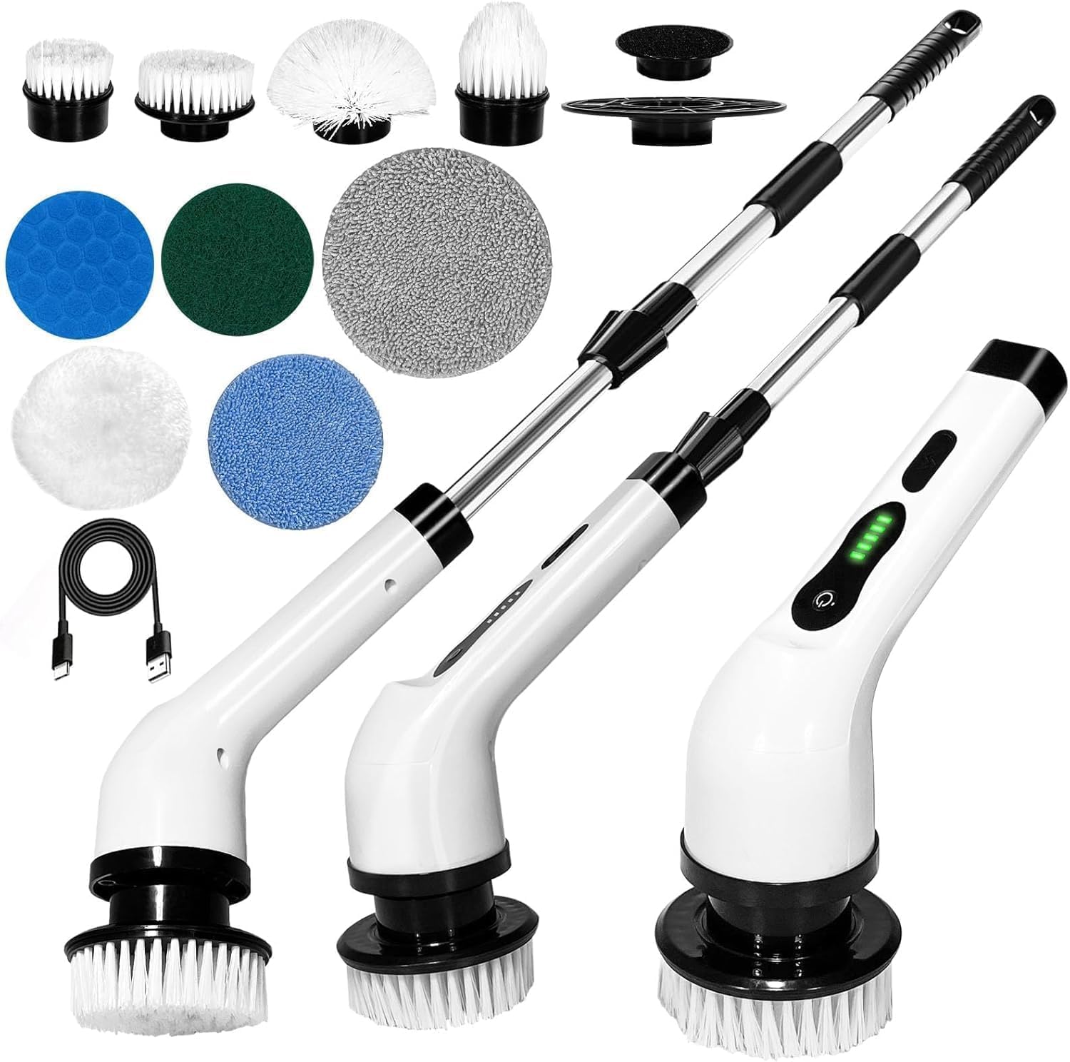 Royal Electric Spin Scrubber, Cleaning Brush Scrubber for Home, 300RPM/Min, 8 Replaceable Brush Heads, 90 Min Work Time, 3 Adjustable Size, 2 Adjustable Speeds, for Bathroom, Floor Tiles (White)