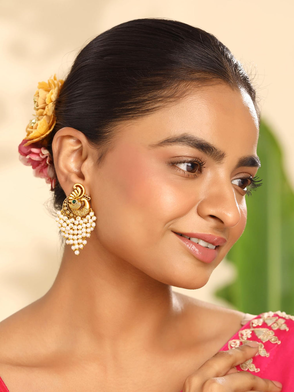 Yellow Chimes Pearl Drop Earrings for Women | Traditional Golden Peacock Shaped Earrings | Gold Plated White Pearls Earrings for Girls | Eternal Elegance | Birthday Anniversary Gift for Girls Women