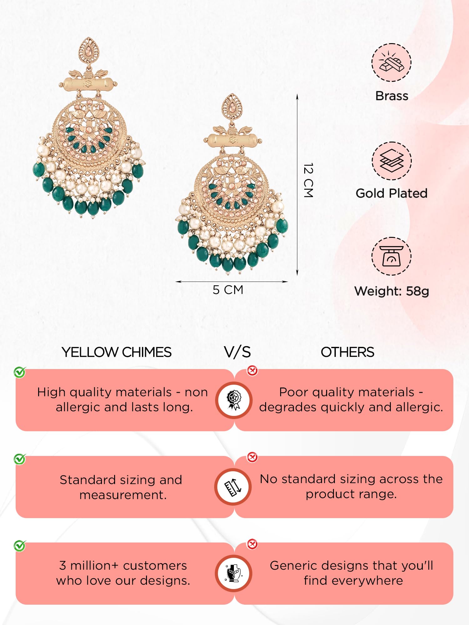 Yellow Chimes Ethnic Gold Plated Enamel Handpainted Design Stones Beads Traditional Chandbali Earrings for Women and Girls (Golden Green)