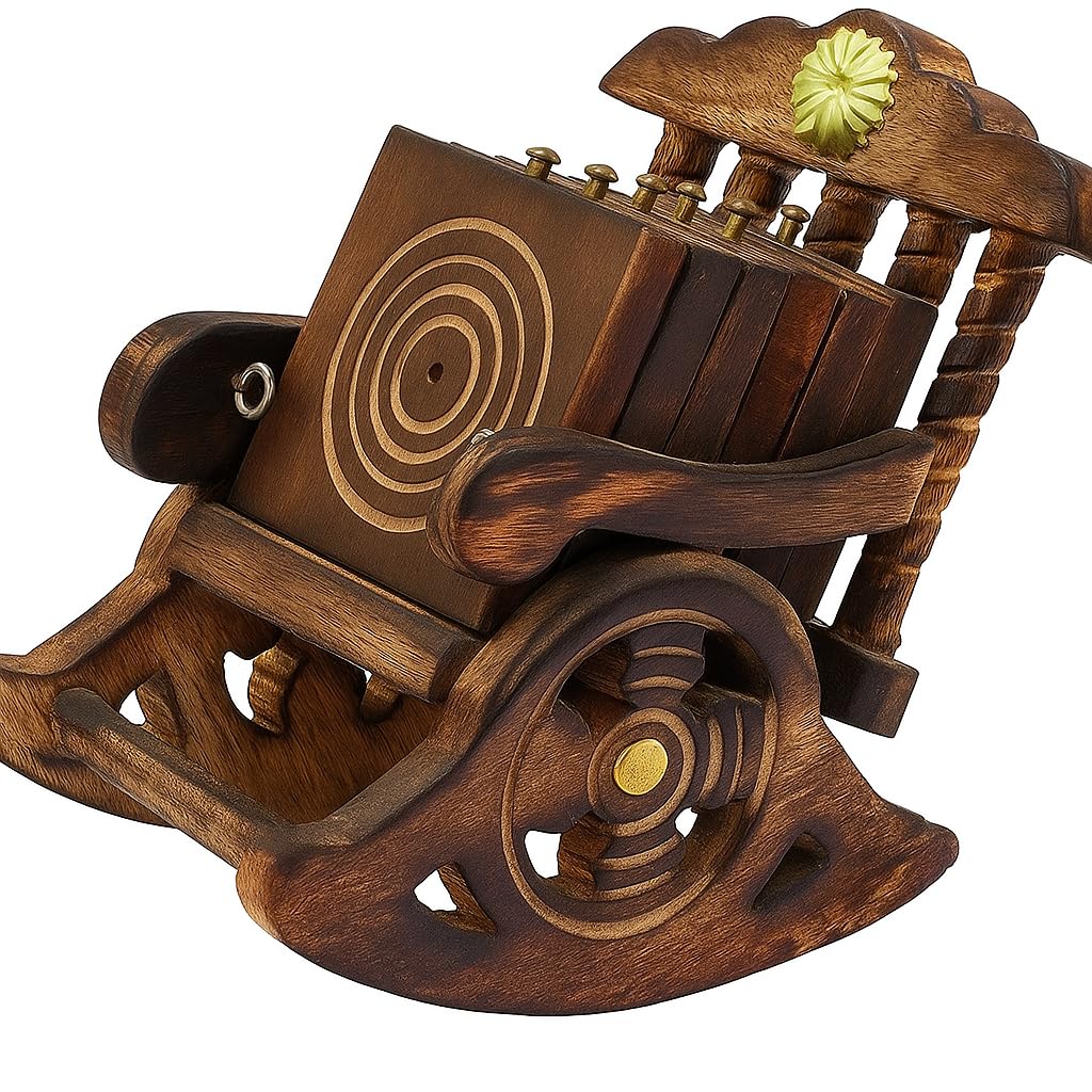 Kundi Wooden Antique Miniature Chair Shape Coaster Set | 6 Drink Coasters for Tea, Coffee, Hot & Cold Beverages | Tabletop Decor for Kitchen, Dining, Office & Restaurant