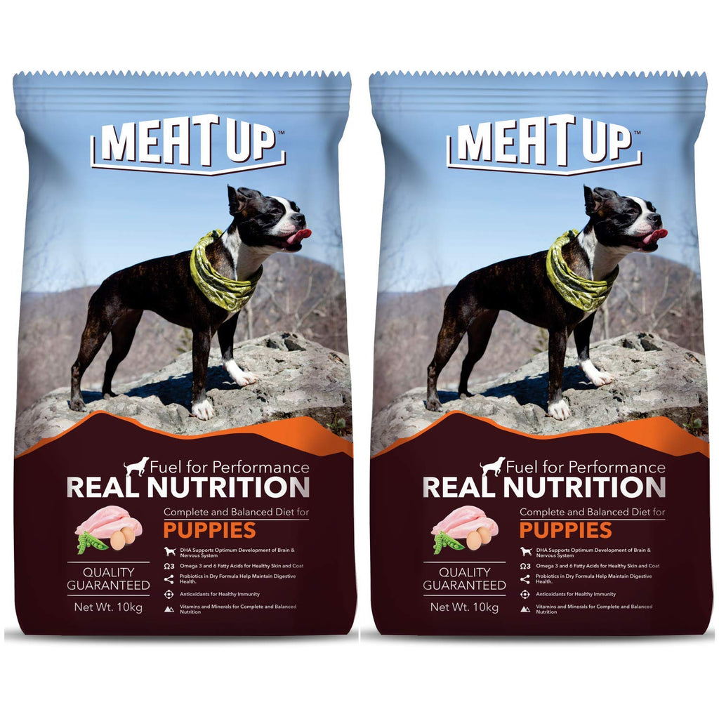 Meat Up Puppy Dry Dog Food 20kg (10kg + 10kg) | Real Chicken Flavor | Supports Brain & Nervous System Development | Promotes Digestive Health | Enriched with Vitamins and Minerals