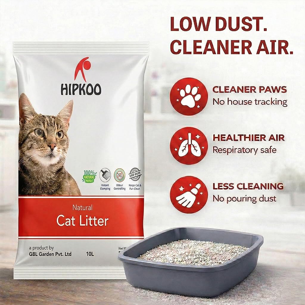 Hipkoo Exclusive Cat Litter 5Kg 100% Natural Unscented Bentonite Clay Dust Free Trial or Travel or Single Pack Fragrance Free Absorbent Eco-Friendly Sand for All Breeds of Cats
