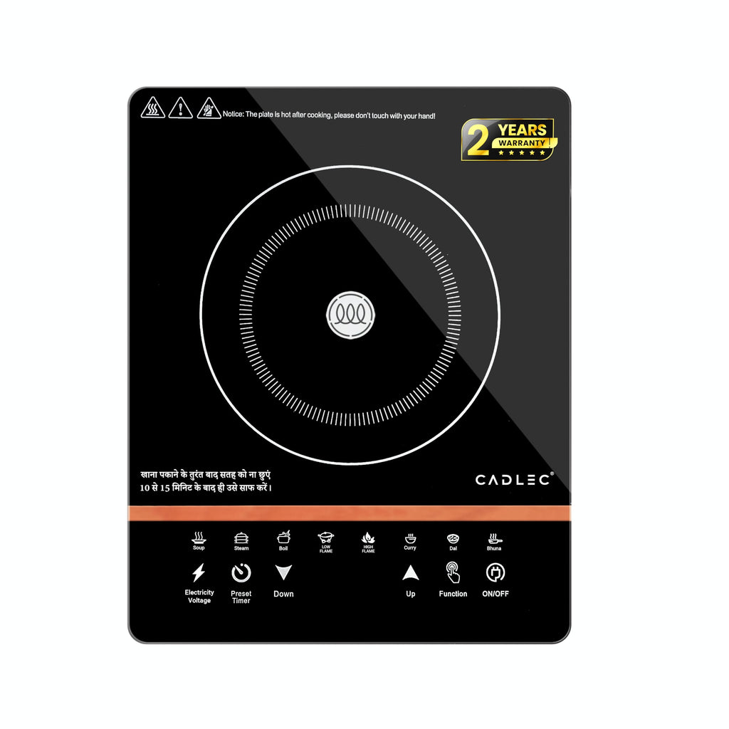 Cadlec CookXpert 2000W Induction Cooktop | Feather Touch Control | 8 Preset Menus | Auto Cut-Off | High Power Induction Stove | BIS Approved | Black | 2-Year Warranty