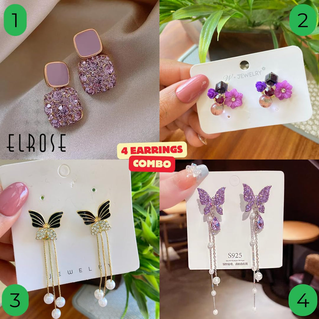 Elrose - 4 Pair of Korean Style Earrings for Girls| Earrings Combo Set for Women - Casual & Office Wearable Earrings