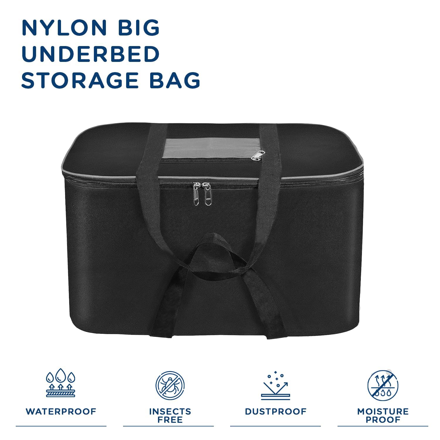 Storite Moisture Proof Nylon Large Size Foldable Underbed Storage Bag For Clothes, Blankets (54 x 46 x 28 cm) - Black, Rectangular