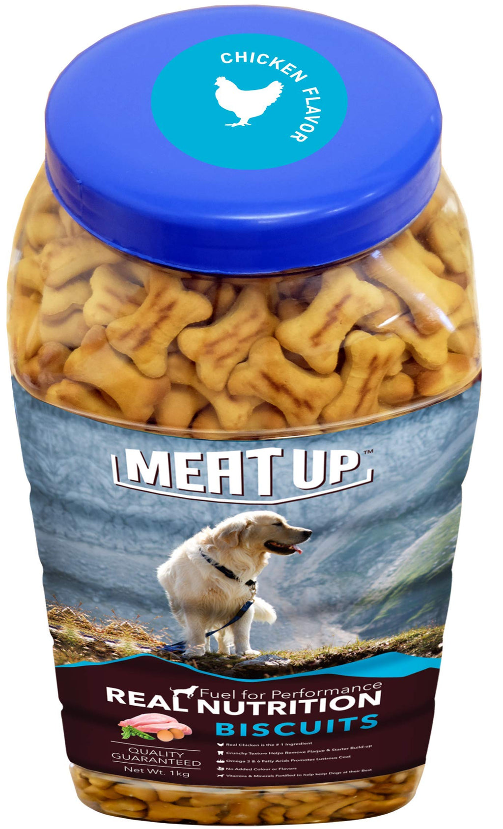 Meat Up Dog Treats Biscuits 2kg (2x1kg) | Real Chicken Flavour | Remove Plaque & Tartar Build-up | Vitamins & Minerals | Promotes Lustrous Coat