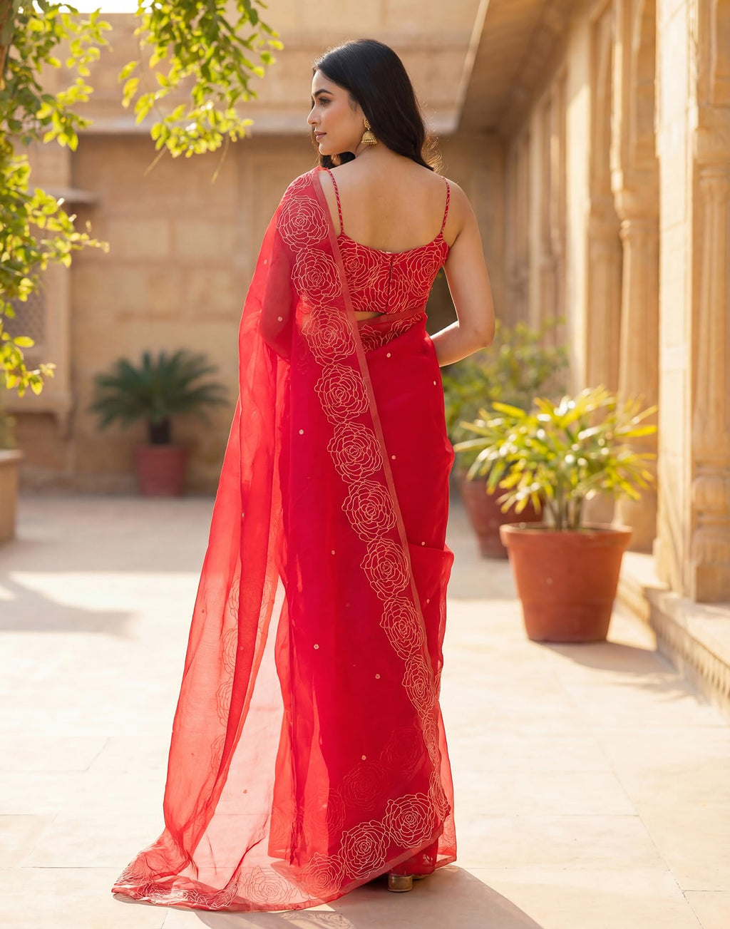 SIRIL Women's cotton Printed, Zari Border One Minute Ready To Wear Saree With Unstitched Blouse Piece(97RS387_Red)