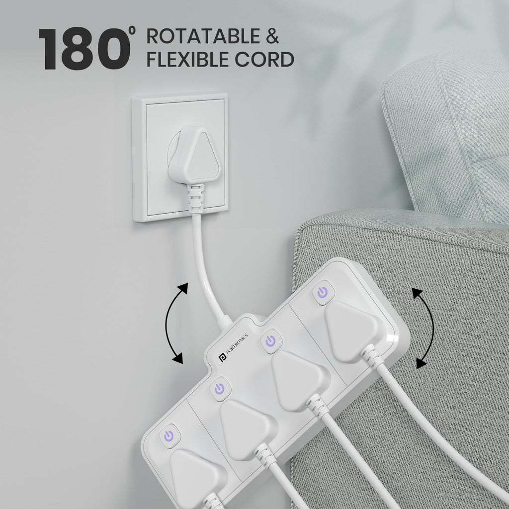 Portronics 2500W Power Plate Pro 4-in-1 Power Extender with 4 Universal Sockets, Individual Switches, 180° Flexible Cord, Child Safety Shutters, for Home, Office, Laptops, Mobiles & Appliances