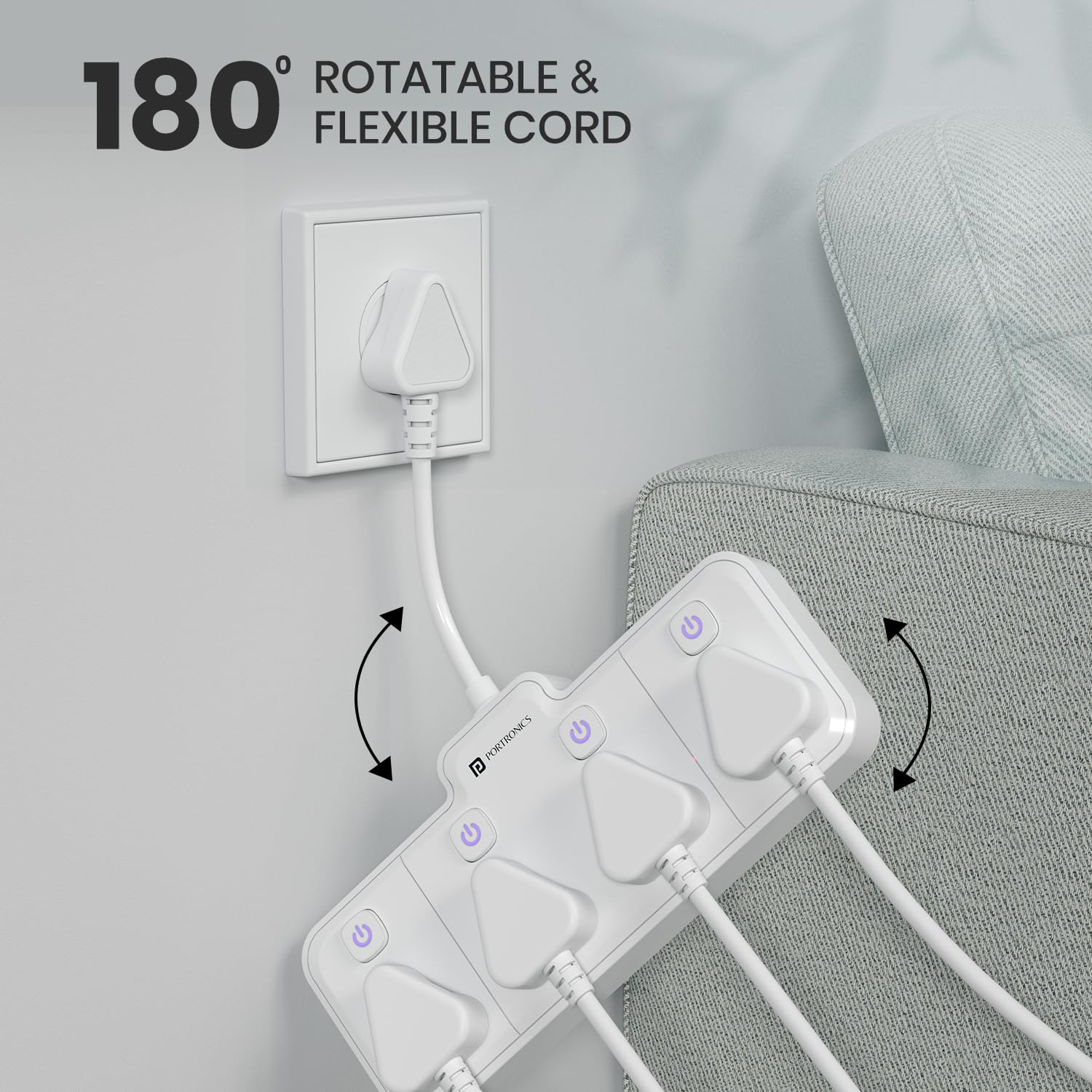 Portronics 2500W Power Plate Pro 4-in-1 Power Extender with 4 Universal Sockets, Individual Switches, 180° Flexible Cord, Child Safety Shutters, for Home, Office, Laptops, Mobiles & Appliances