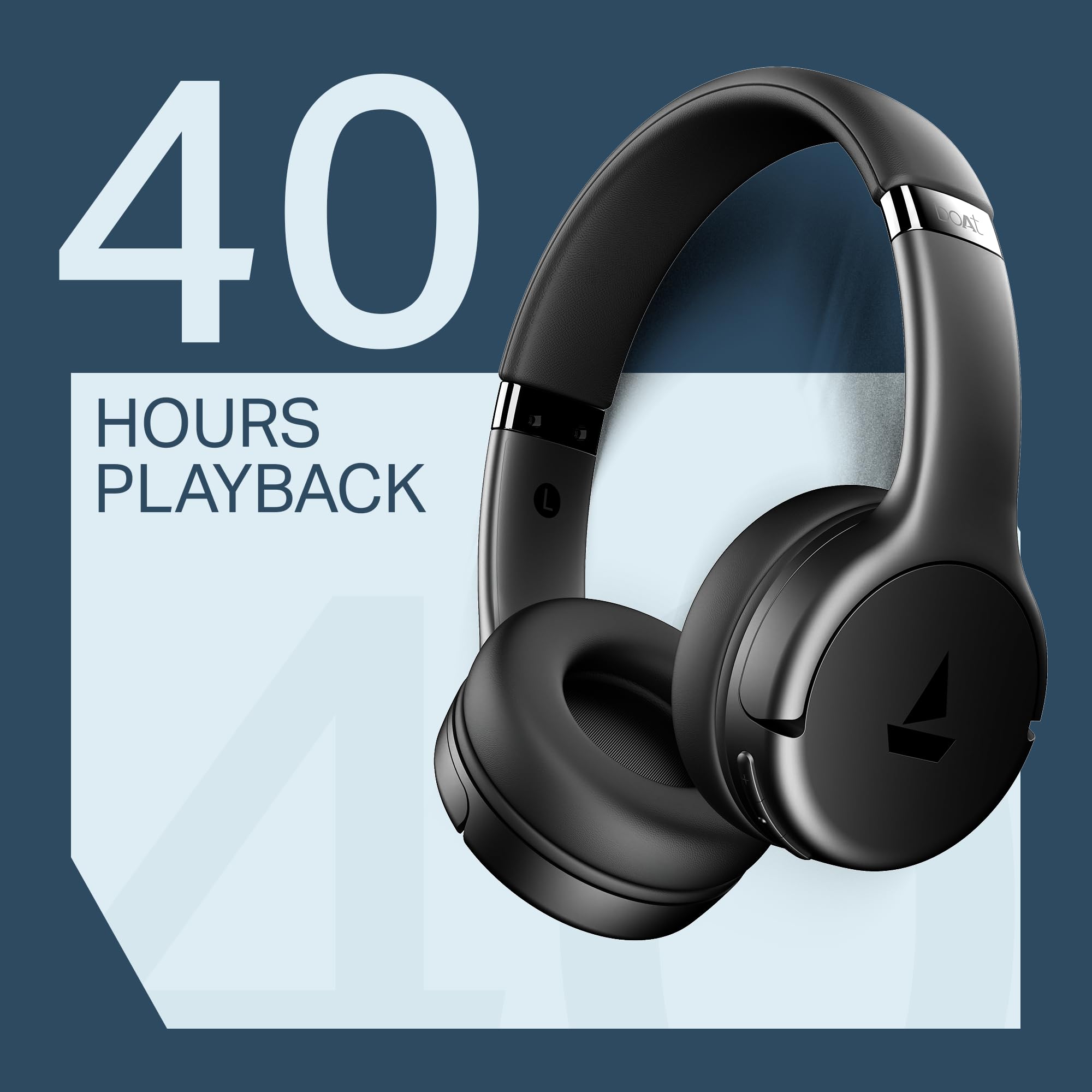 Boat Rockerz 411, 40Ms Low Latency, 40Hrs Battery, 40Mm Drivers, ENx Tech, Stream Ad Free Music via App Support, Bluetooth Headphones, Wireless Over Ear Headphone with Mic (Active Black)